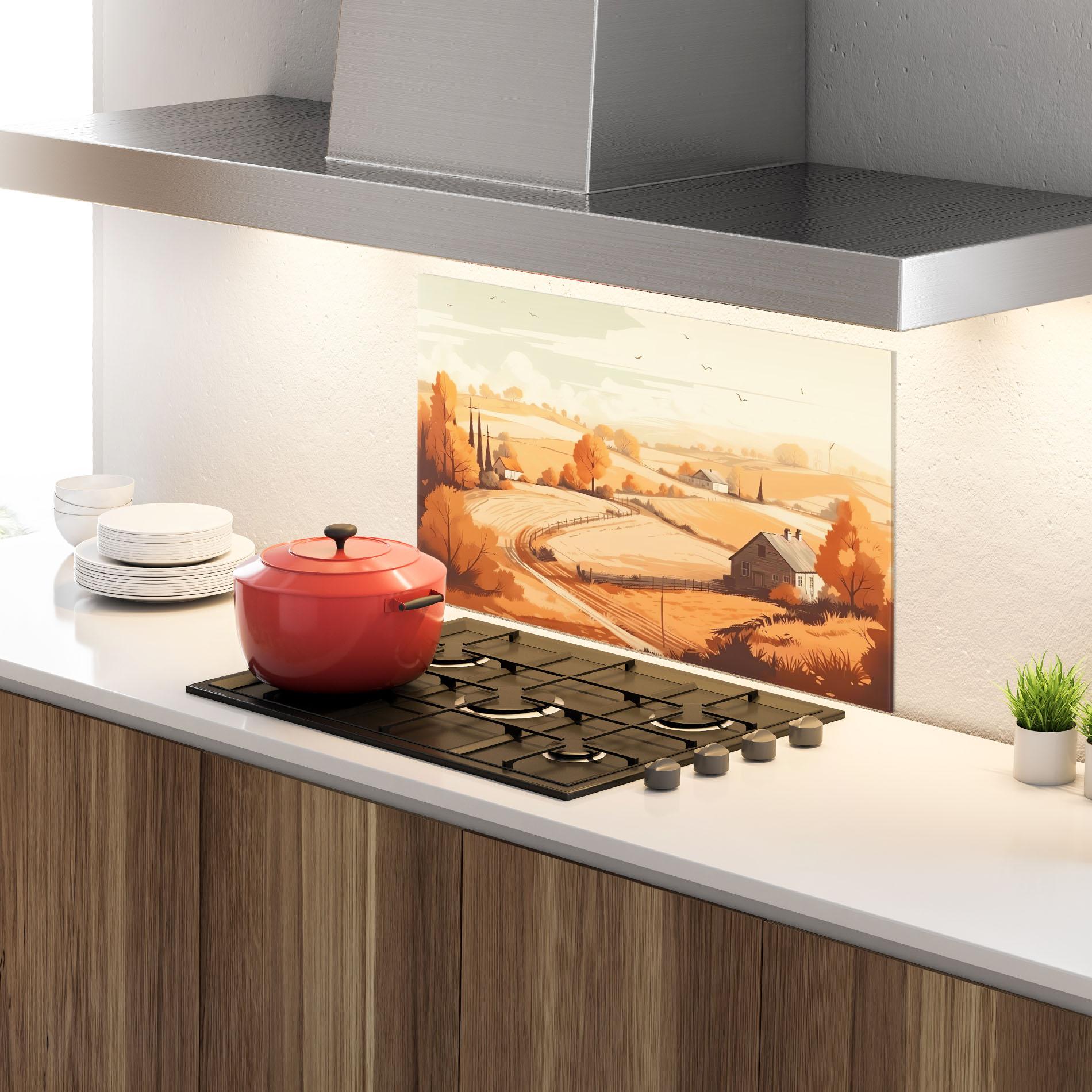 Küchenrückwand Glas Autumn Rural Wheat mockup 4