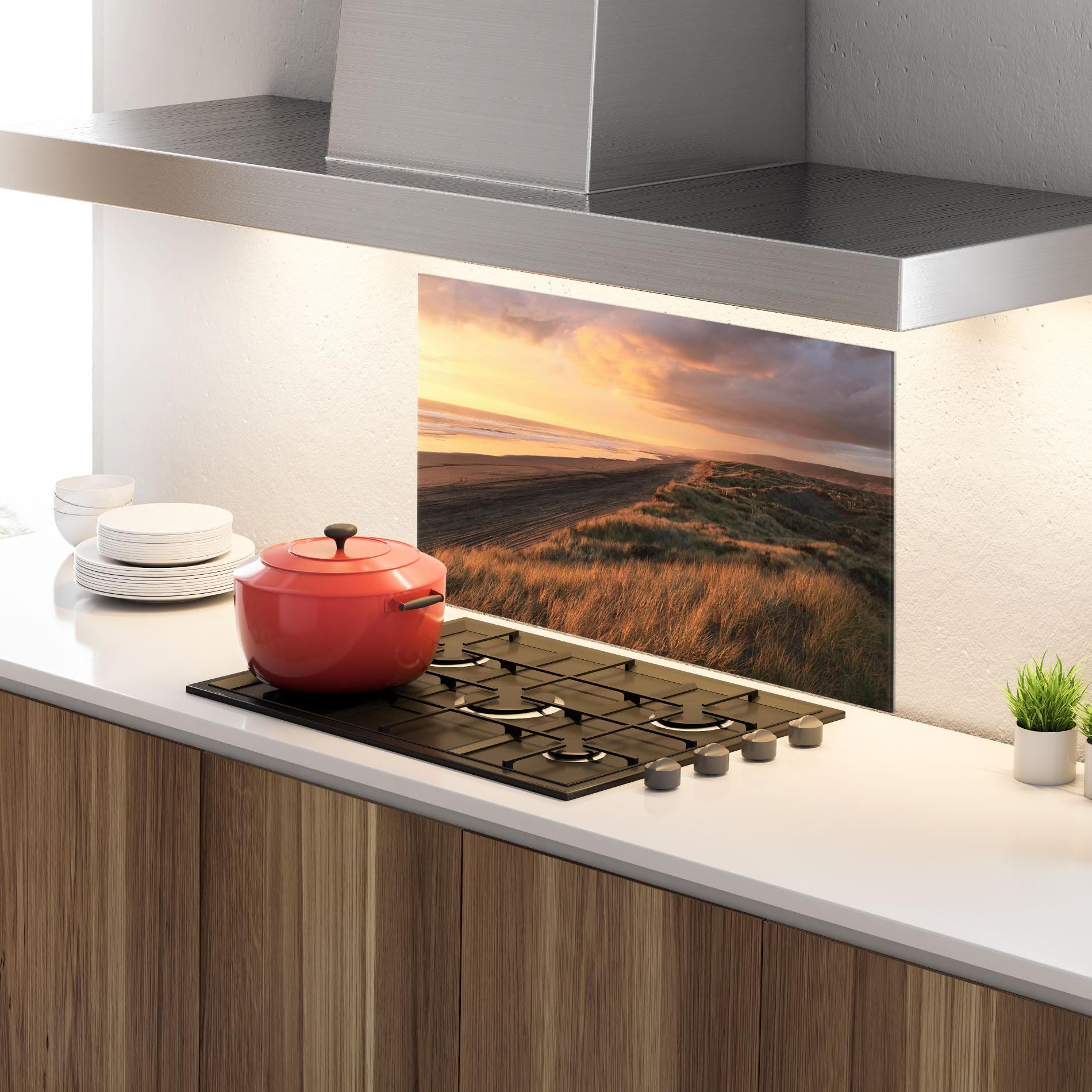 Küchenrückwand Glas Beach Land mockup 4
