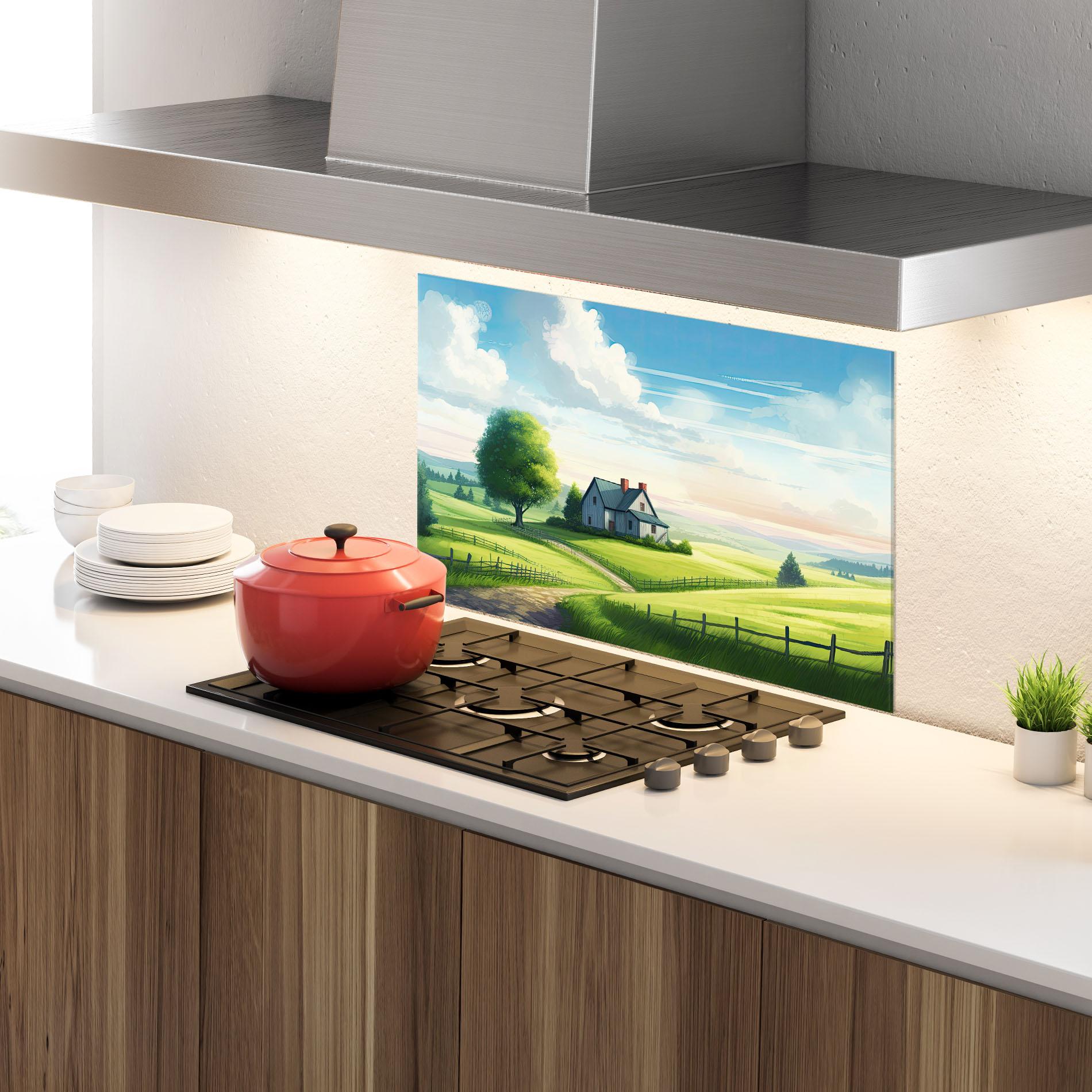 Küchenrückwand Glas Calming Rural View mockup 4