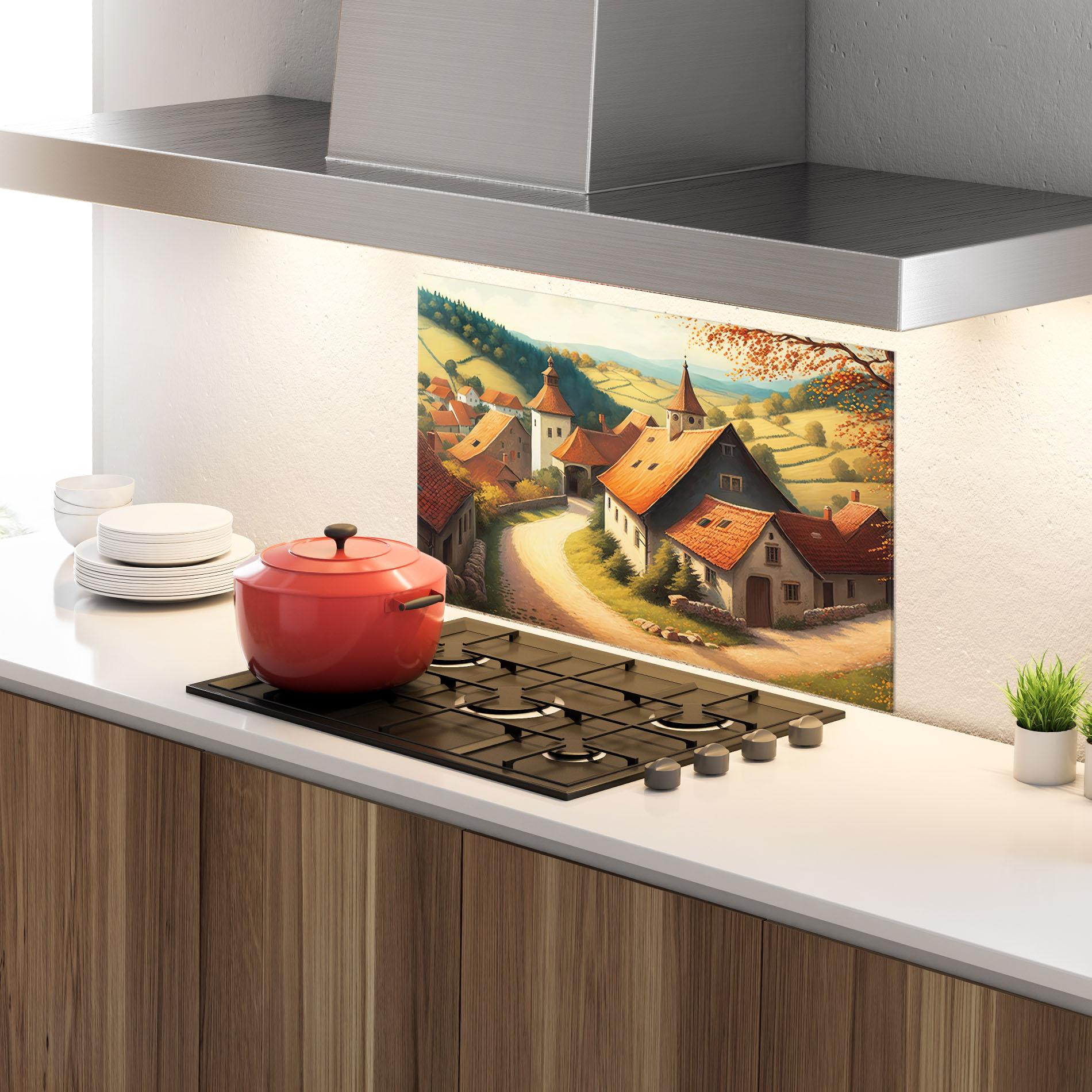 Küchenrückwand Glas Countryside Village mockup 4