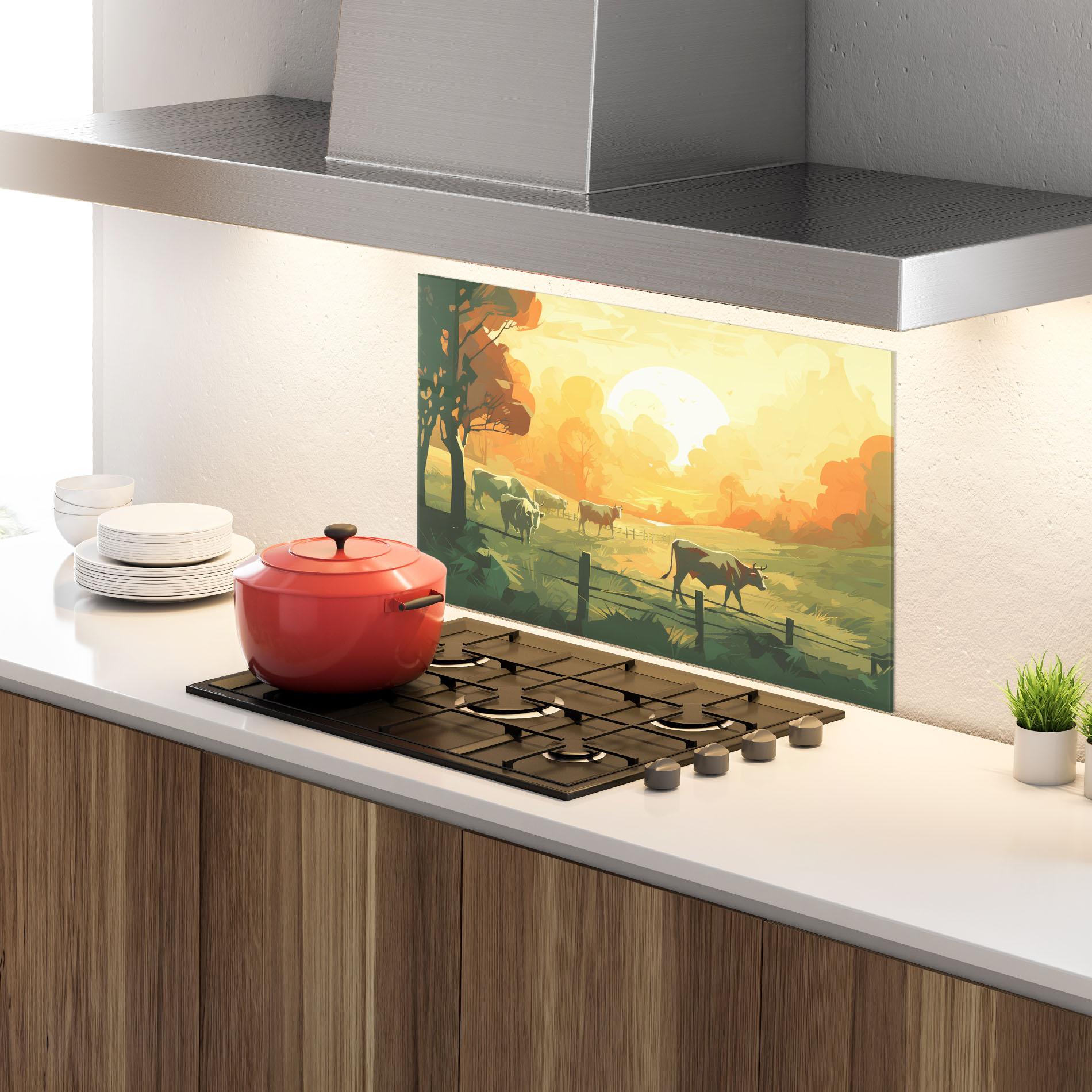 Küchenrückwand Glas Cows Grazing mockup 4
