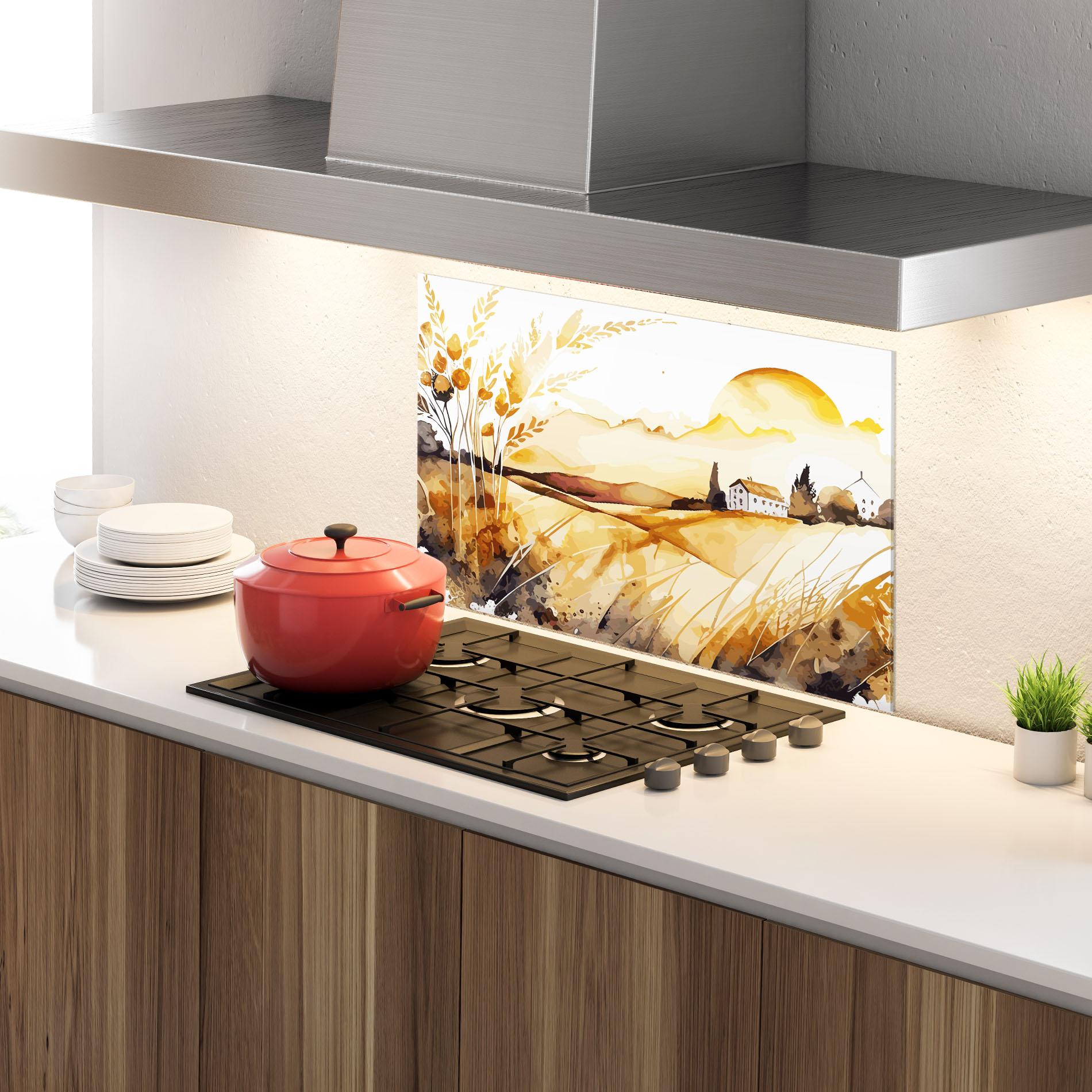 Küchenrückwand Glas Crops Field mockup 4