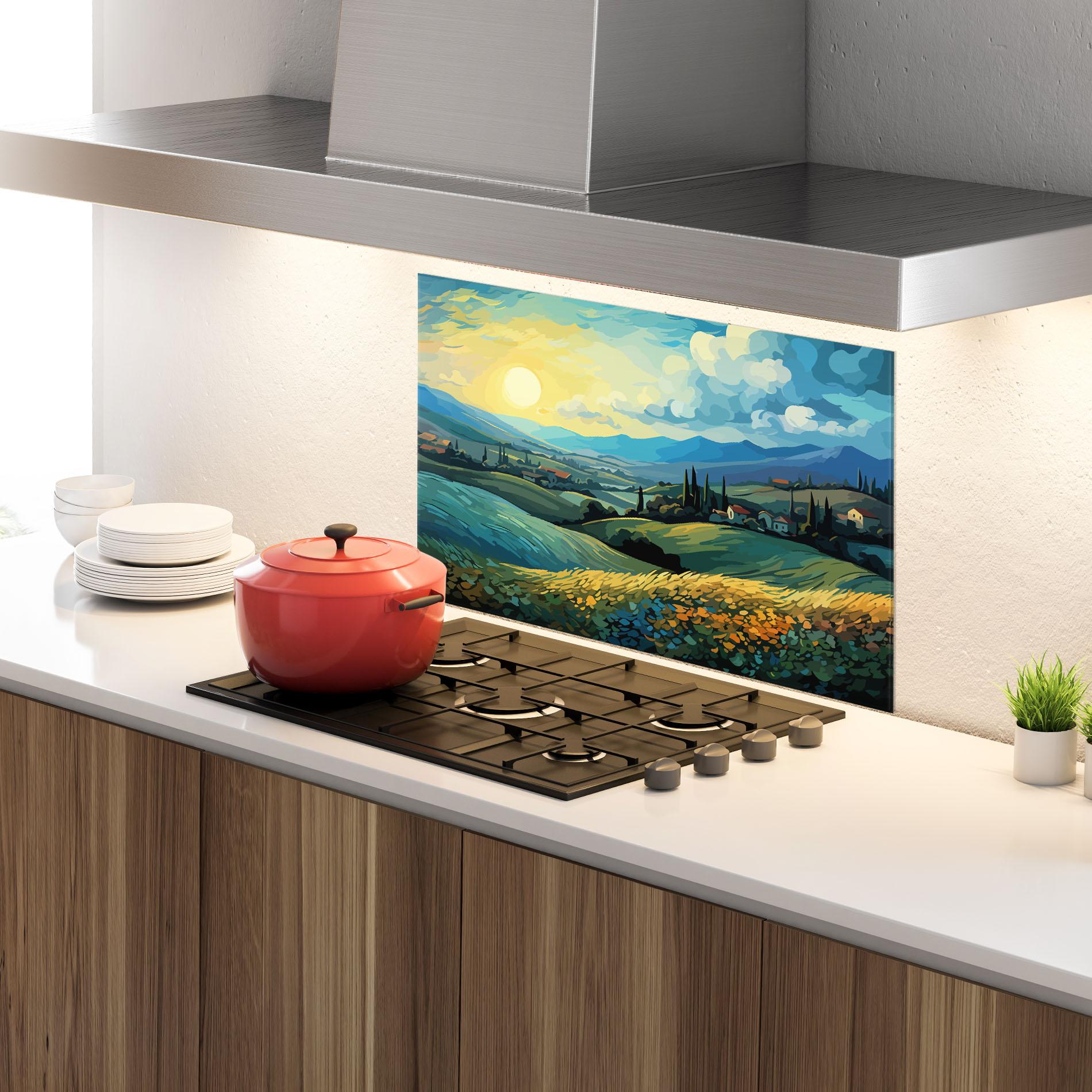 Küchenrückwand Glas Fantasy Blue View mockup 4