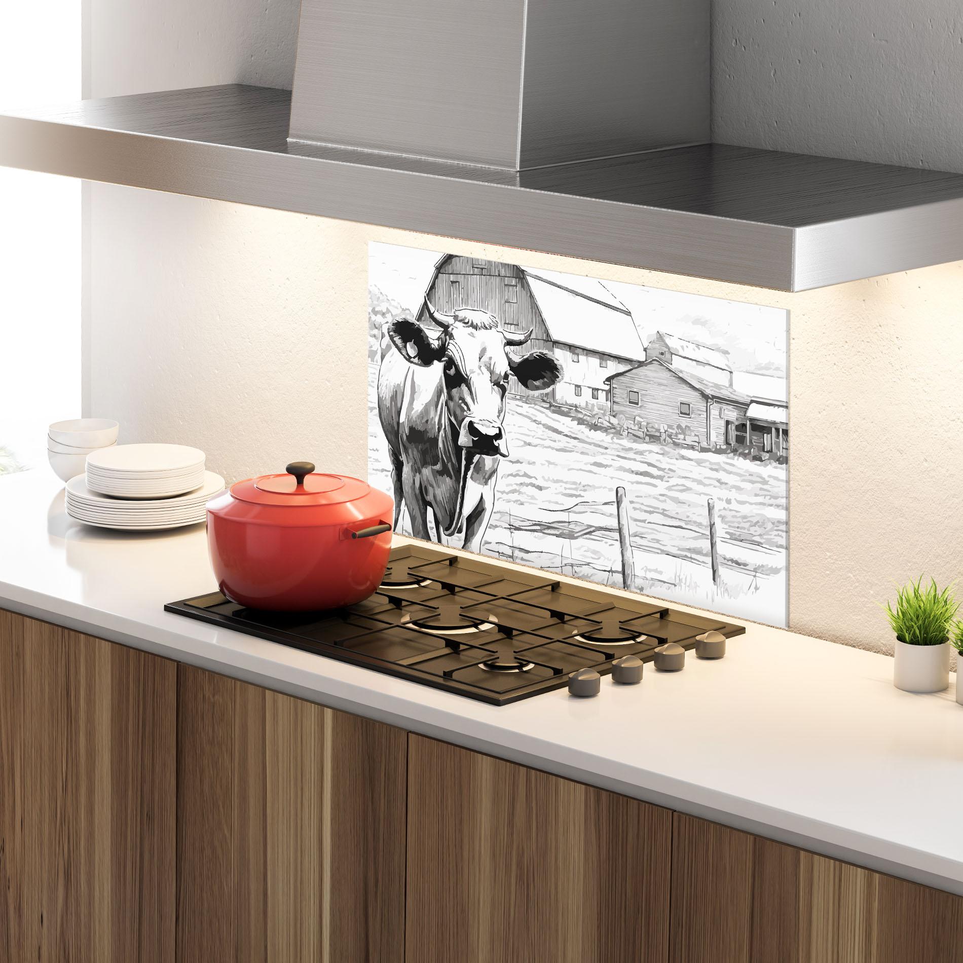 Küchenrückwand Glas Farm Cow mockup 4