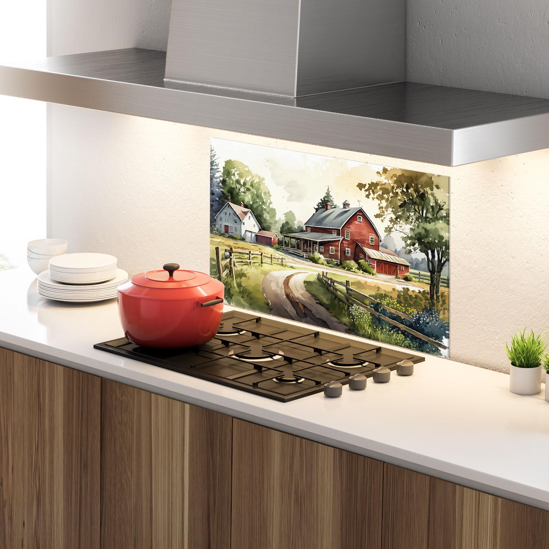 Küchenrückwand Glas Farmhouse Painting mockup 4