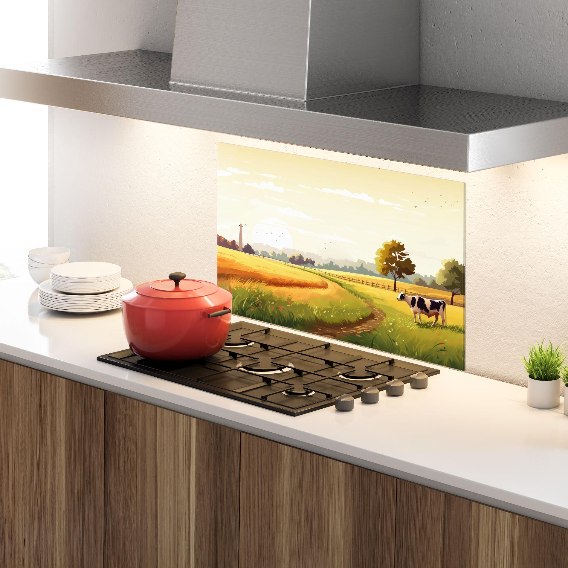 Küchenrückwand Glas Grazing Farm mockup 4