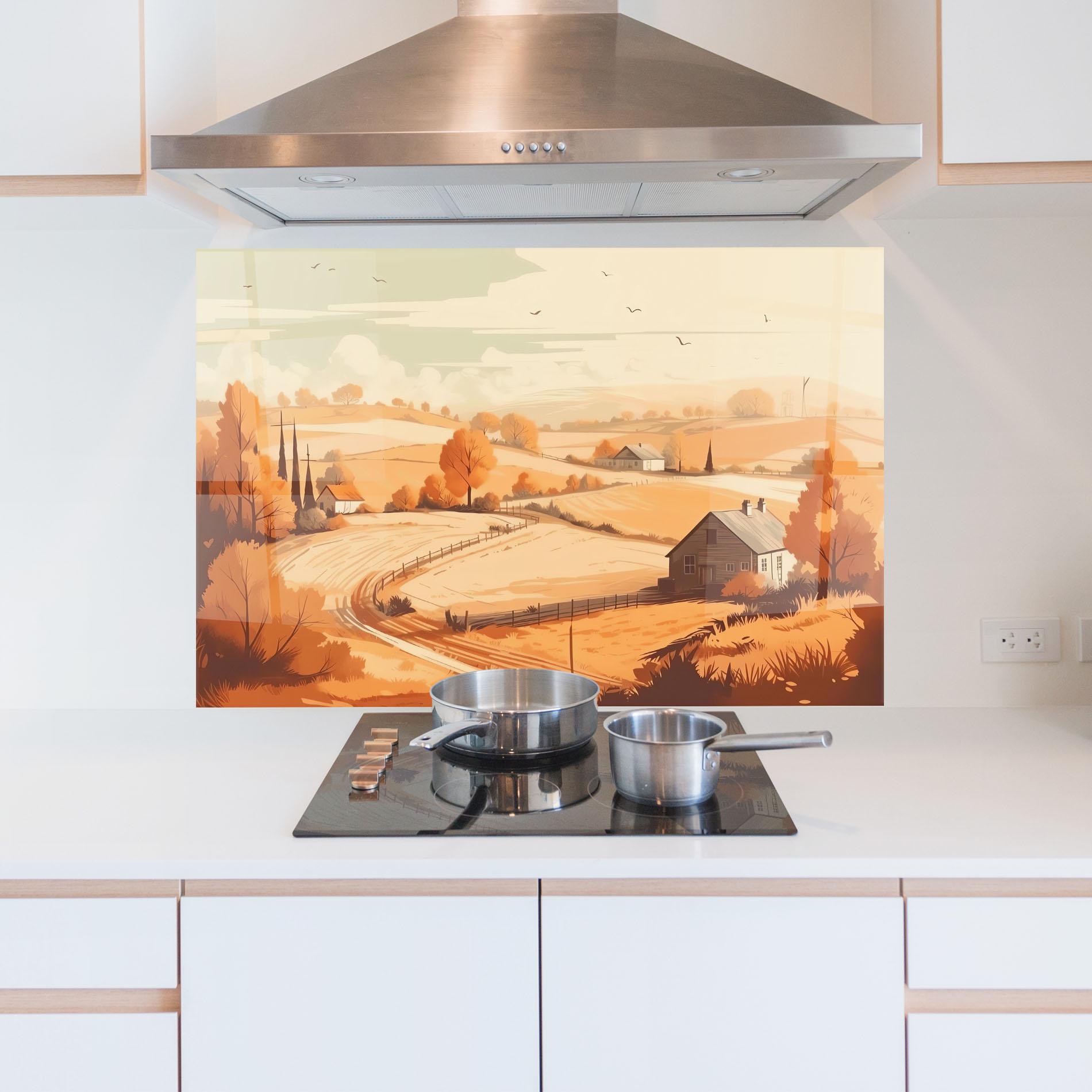 Küchenrückwand Glas Autumn Rural Wheat mockup 5