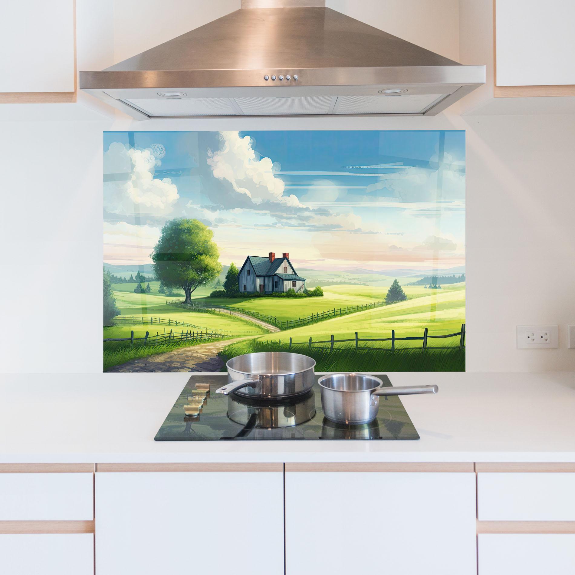 Küchenrückwand Glas Calming Rural View mockup 5