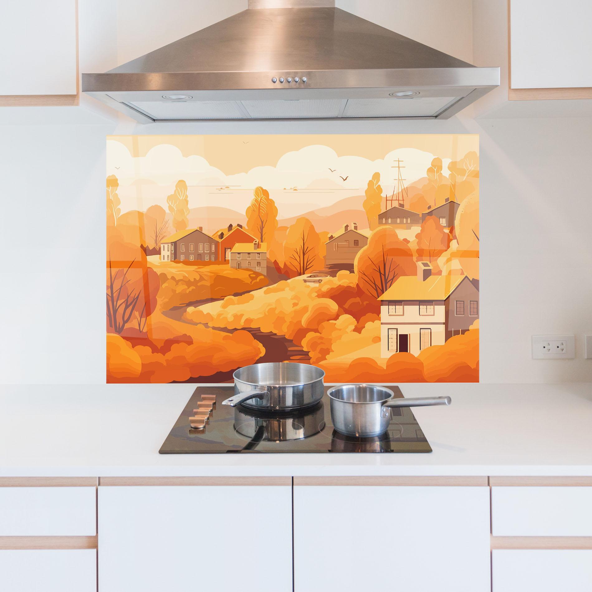 Küchenrückwand Glas Countryside Autumn mockup 5