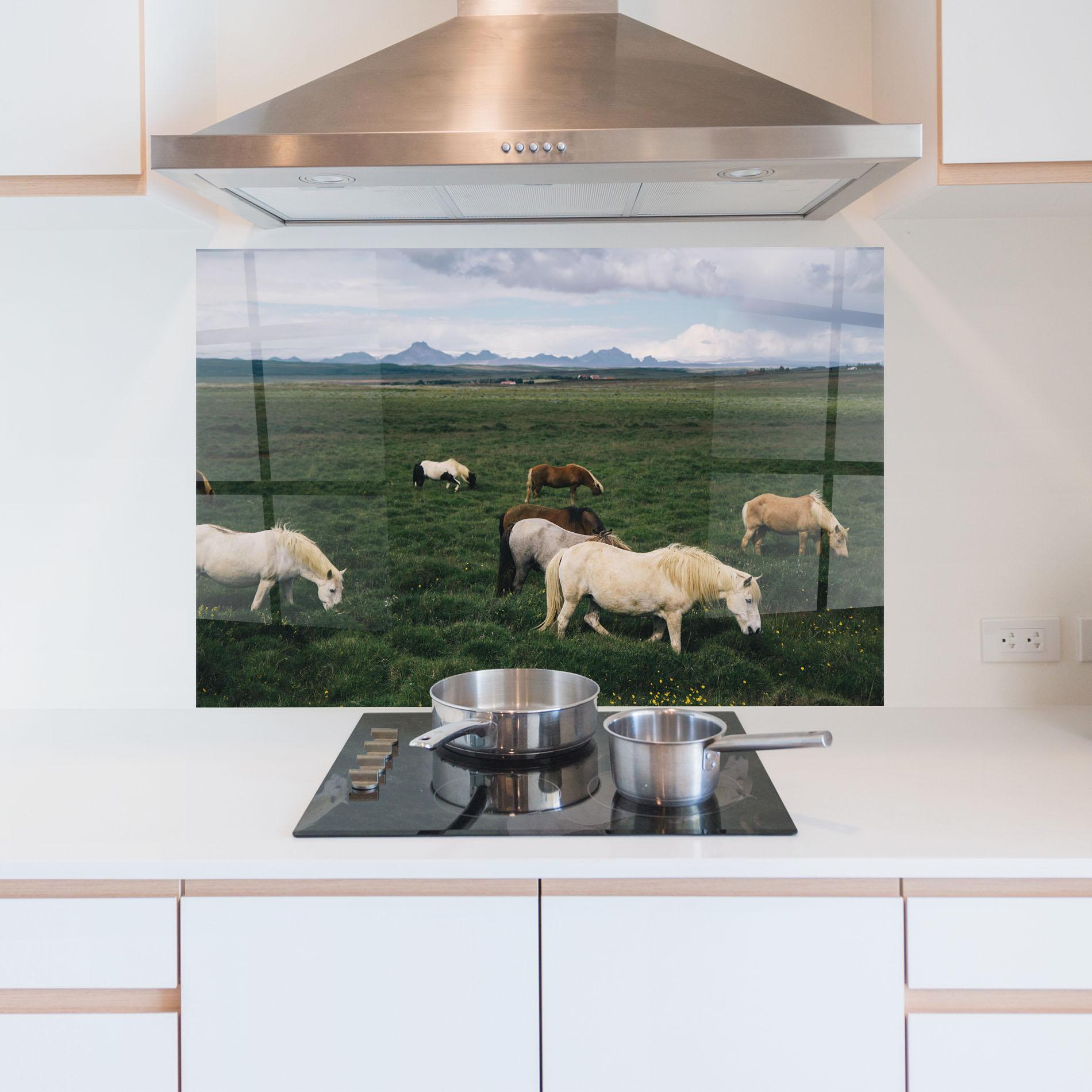 Küchenrückwand Glas Countryside Horses mockup 5