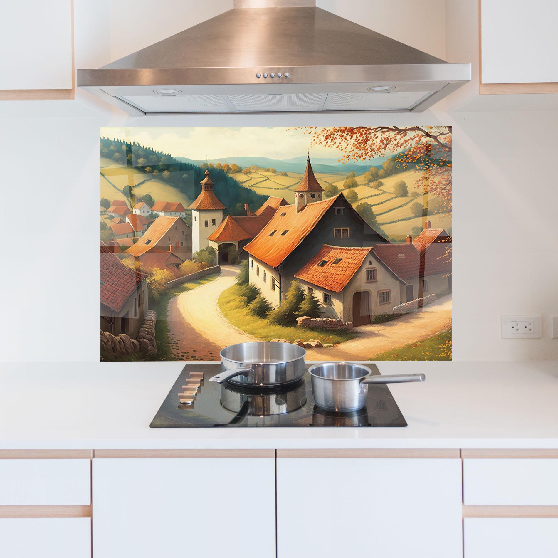 Küchenrückwand Glas Countryside Village mockup 5