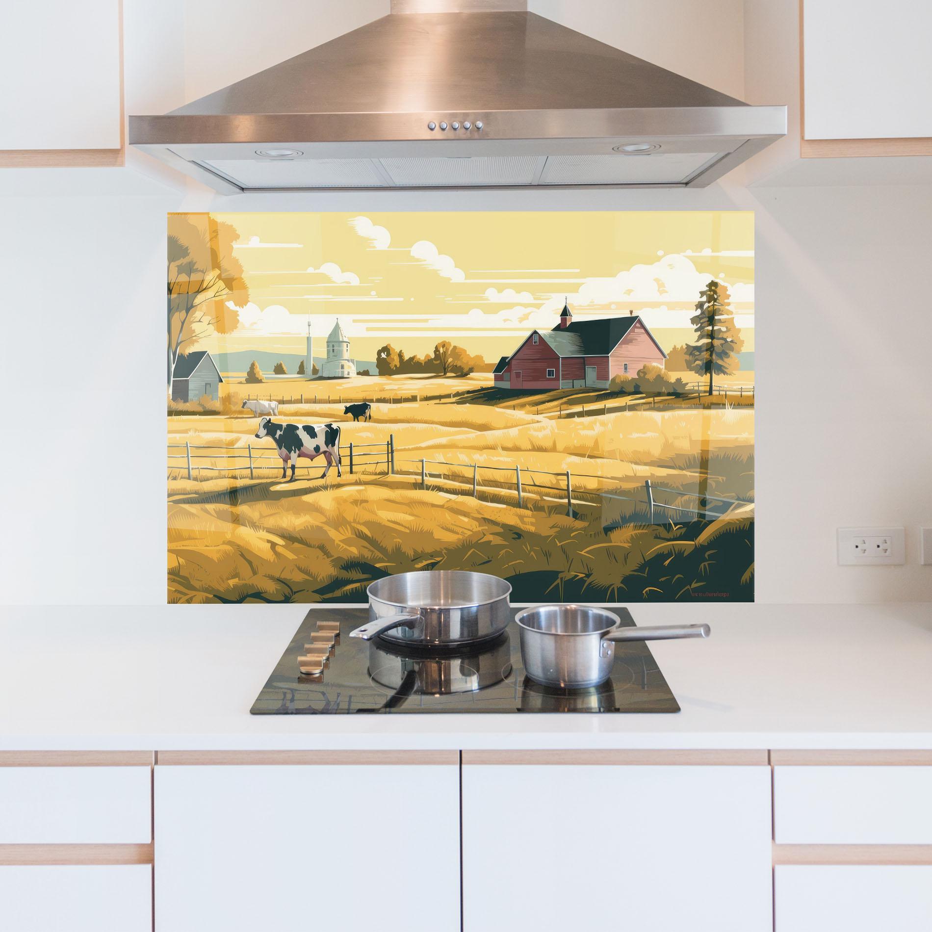 Küchenrückwand Glas Cows Sunlight Farm mockup 5