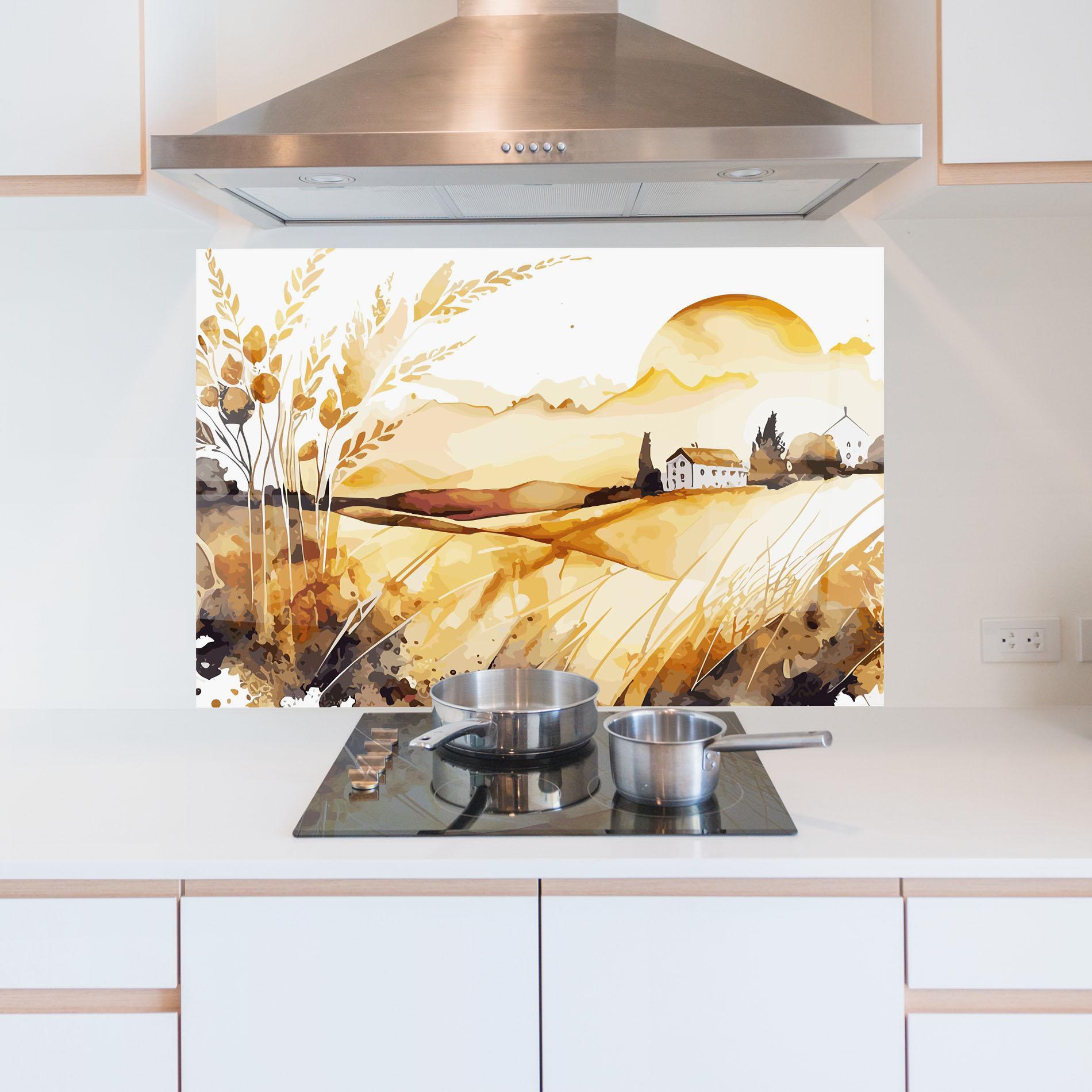 Küchenrückwand Glas Crops Field mockup 5