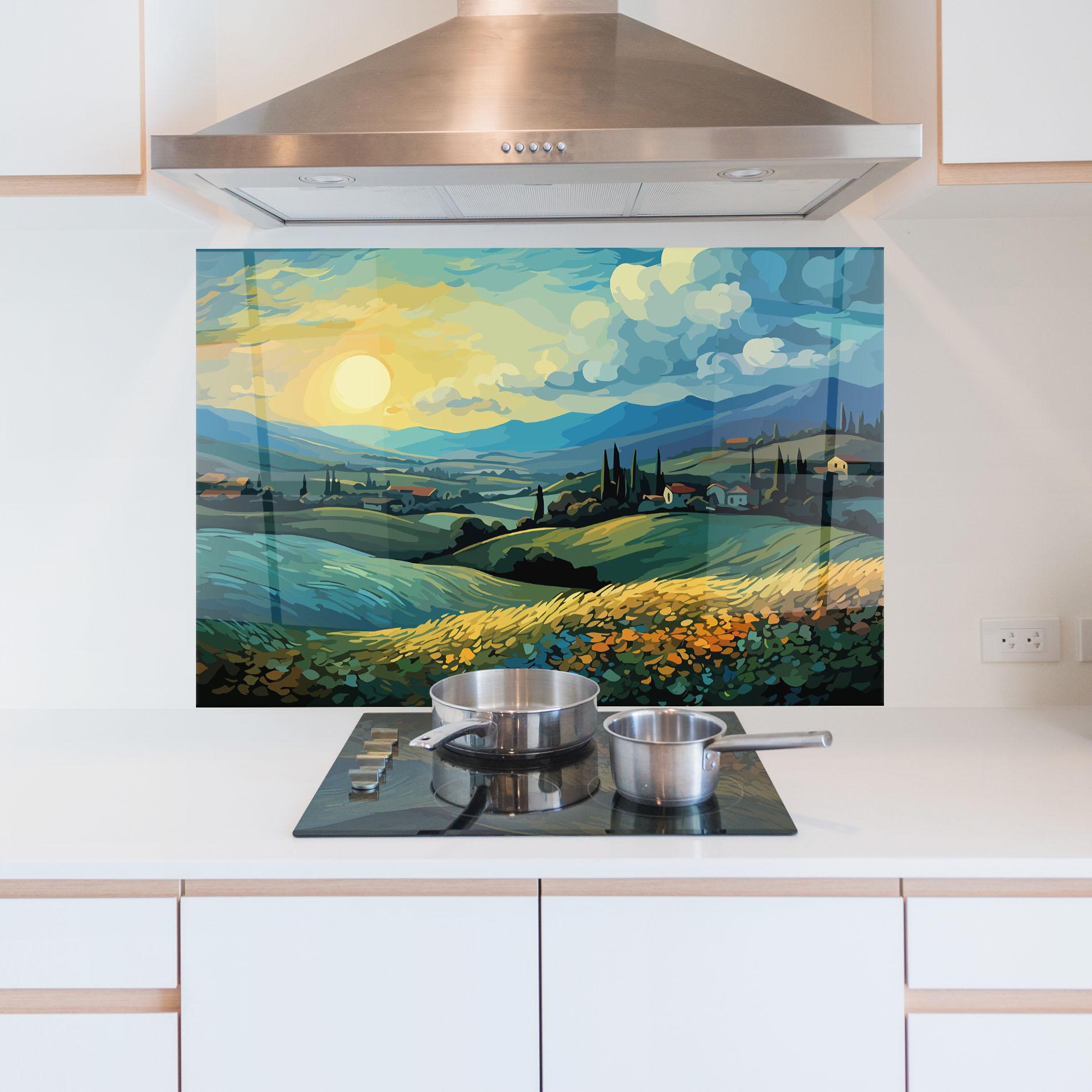 Küchenrückwand Glas Fantasy Blue View mockup 5