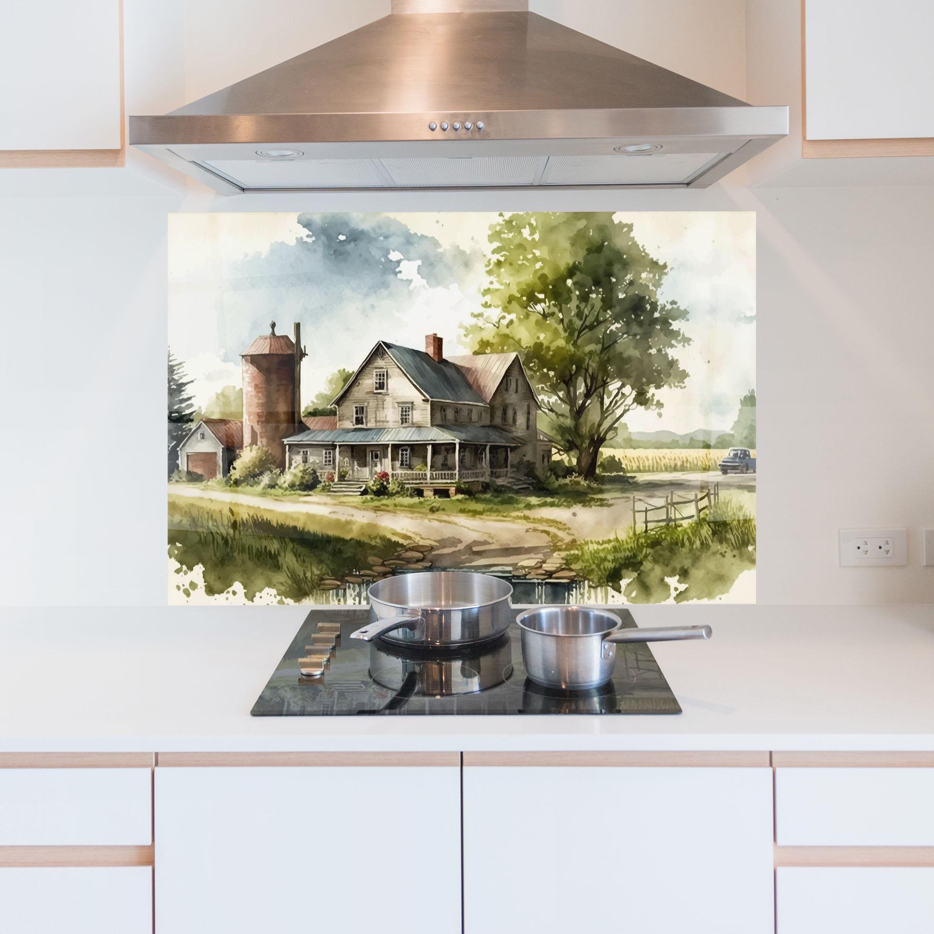 Küchenrückwand Glas Farm Blue Car mockup 5