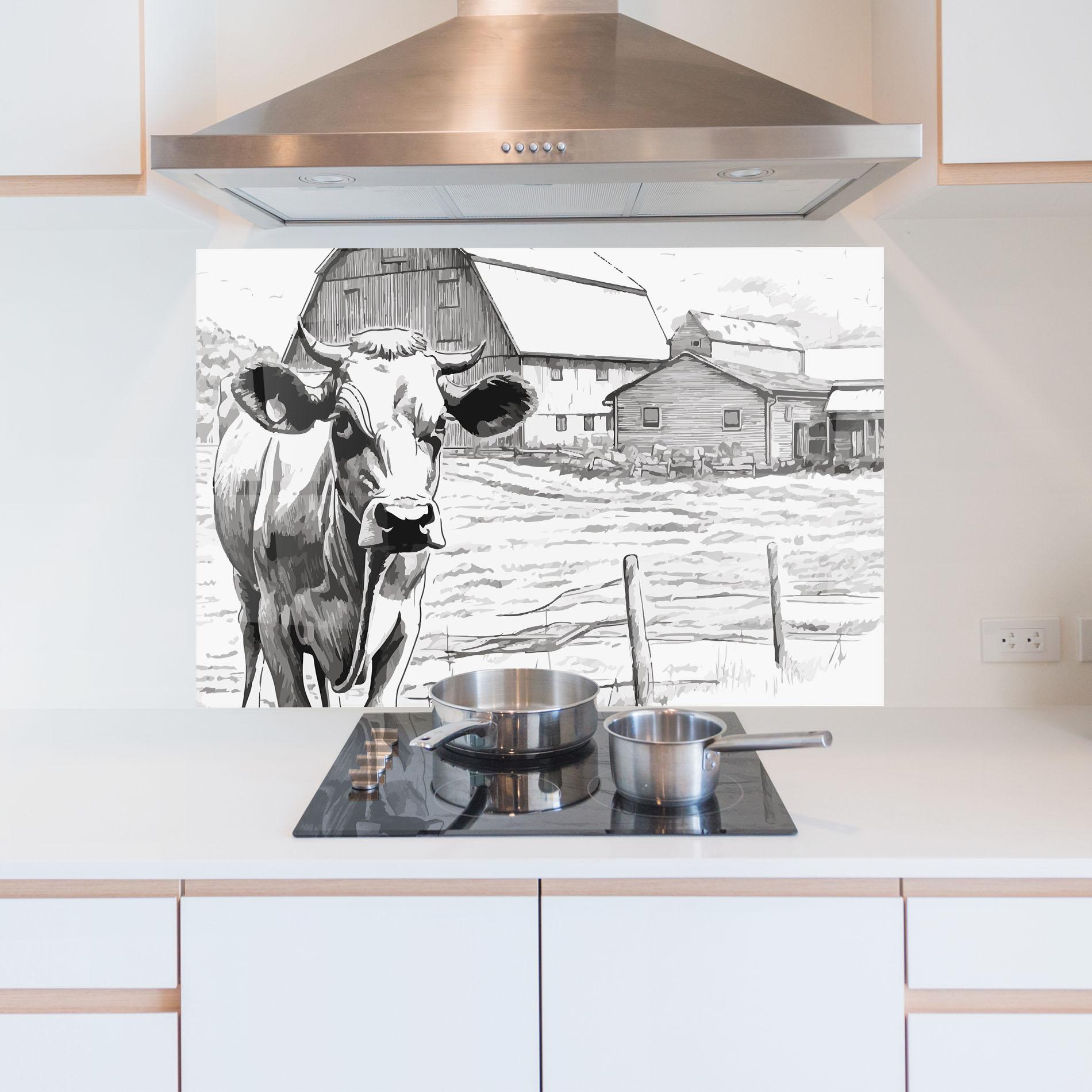 Küchenrückwand Glas Farm Cow mockup 5