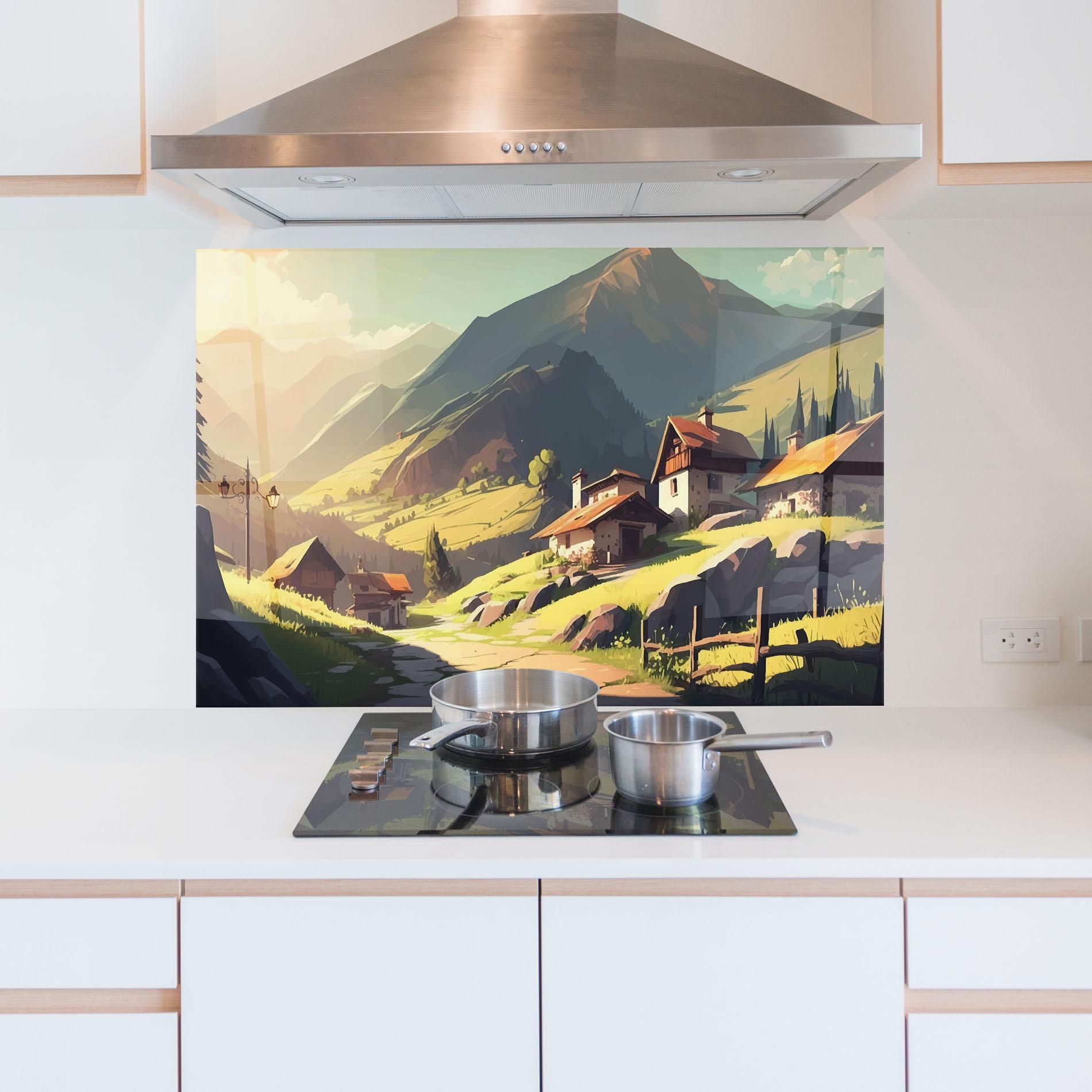 Küchenrückwand Glas Grassy Mountain View mockup 5