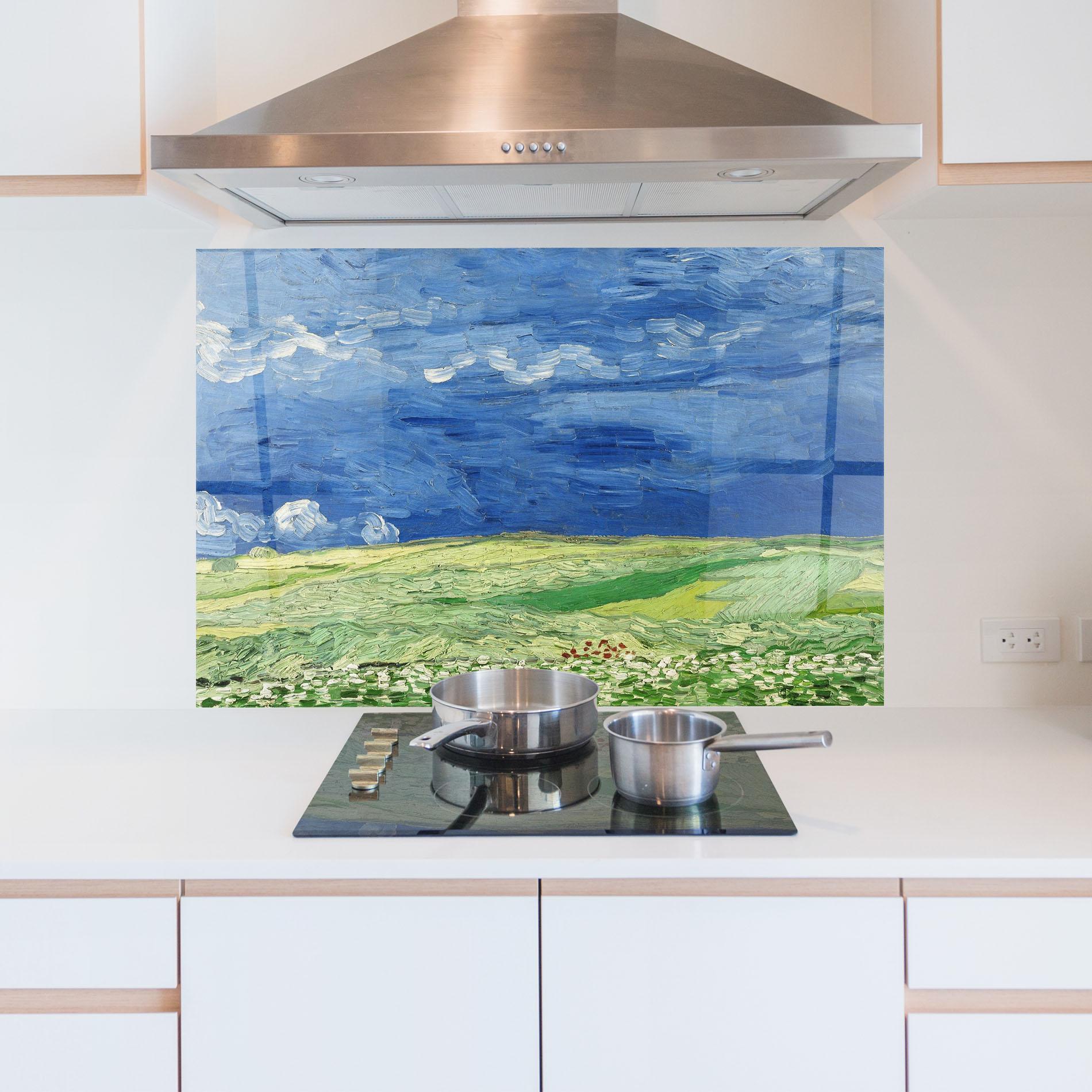 Küchenrückwand Glas Green Blue Field mockup 5