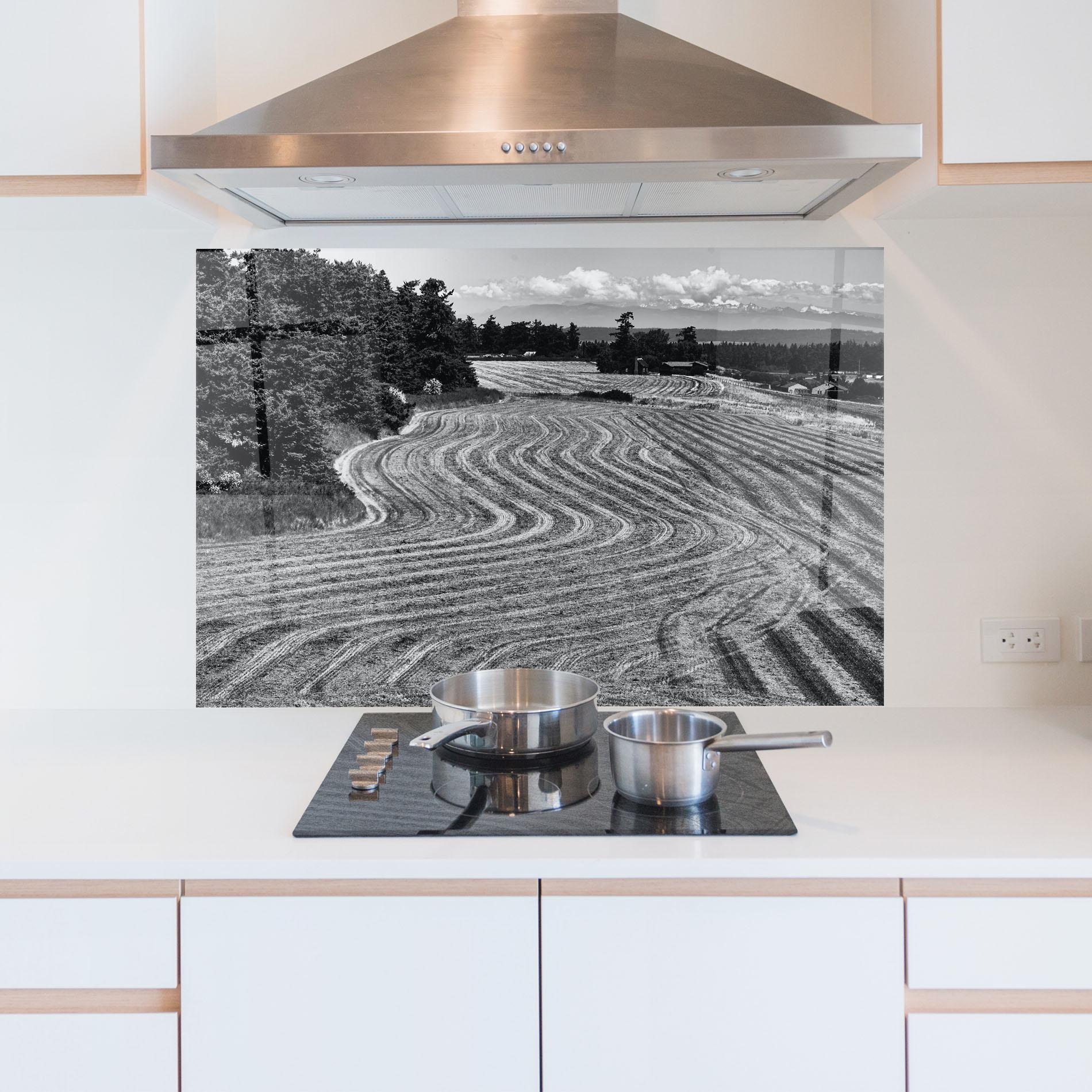 Küchenrückwand Glas Grey Land mockup 5