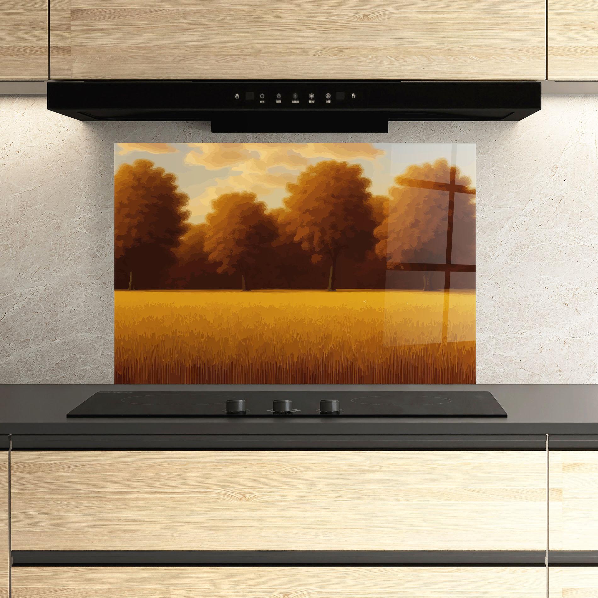 Küchenrückwand Glas Autumn Country Tree mockup 3