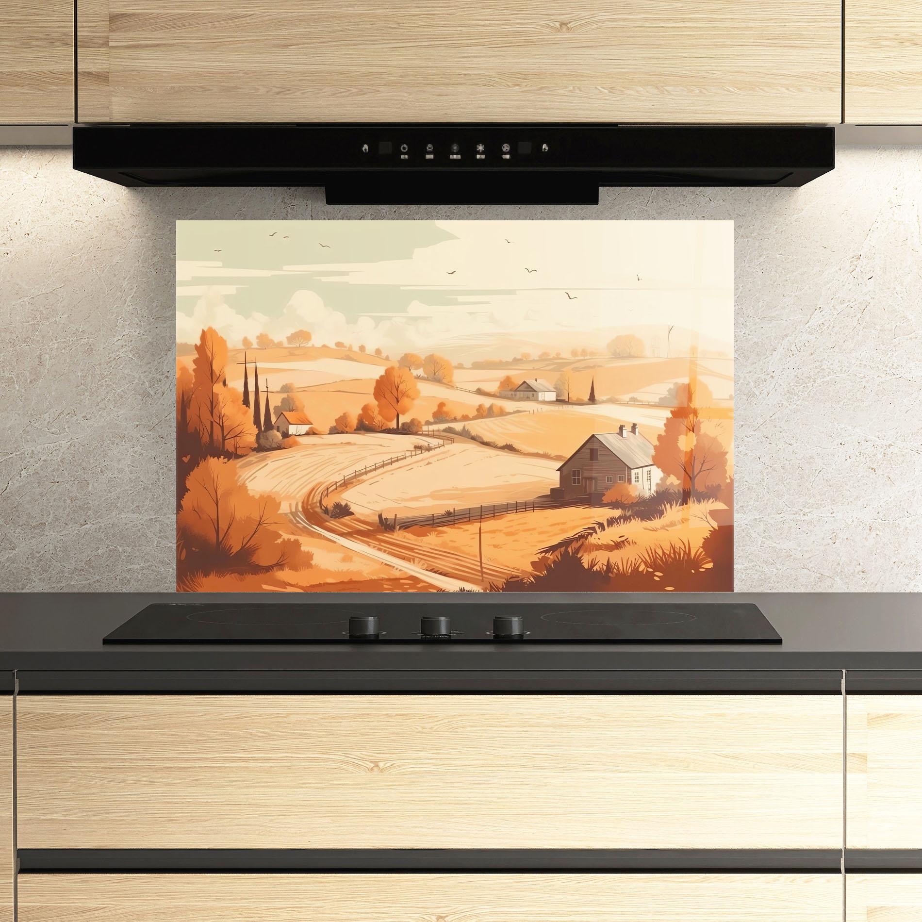 Küchenrückwand Glas Autumn Rural Wheat mockup 3