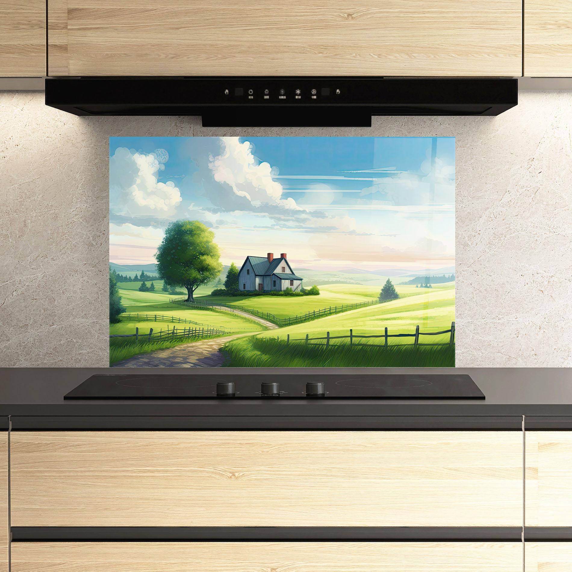 Küchenrückwand Glas Calming Rural View mockup 3