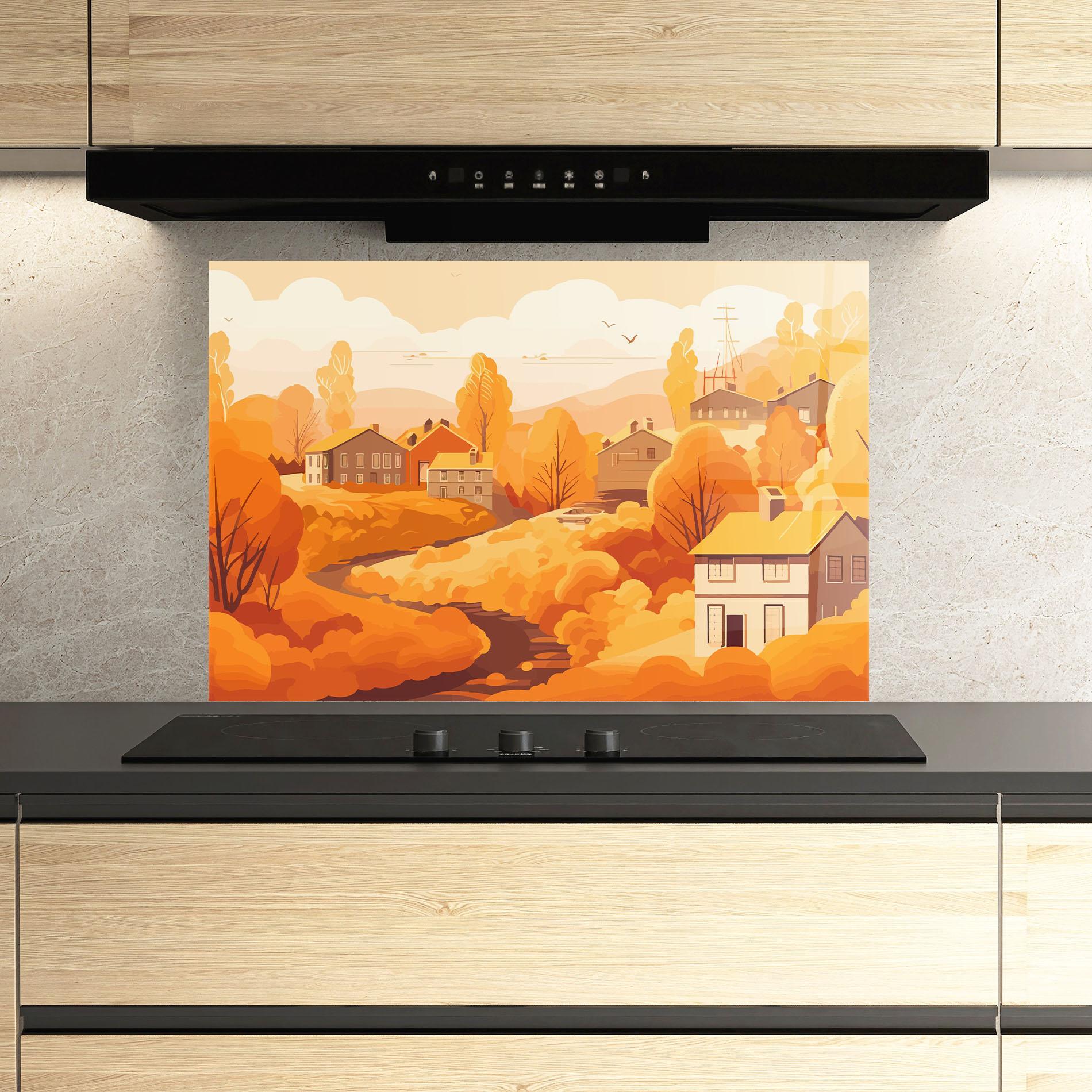 Küchenrückwand Glas Countryside Autumn mockup 3