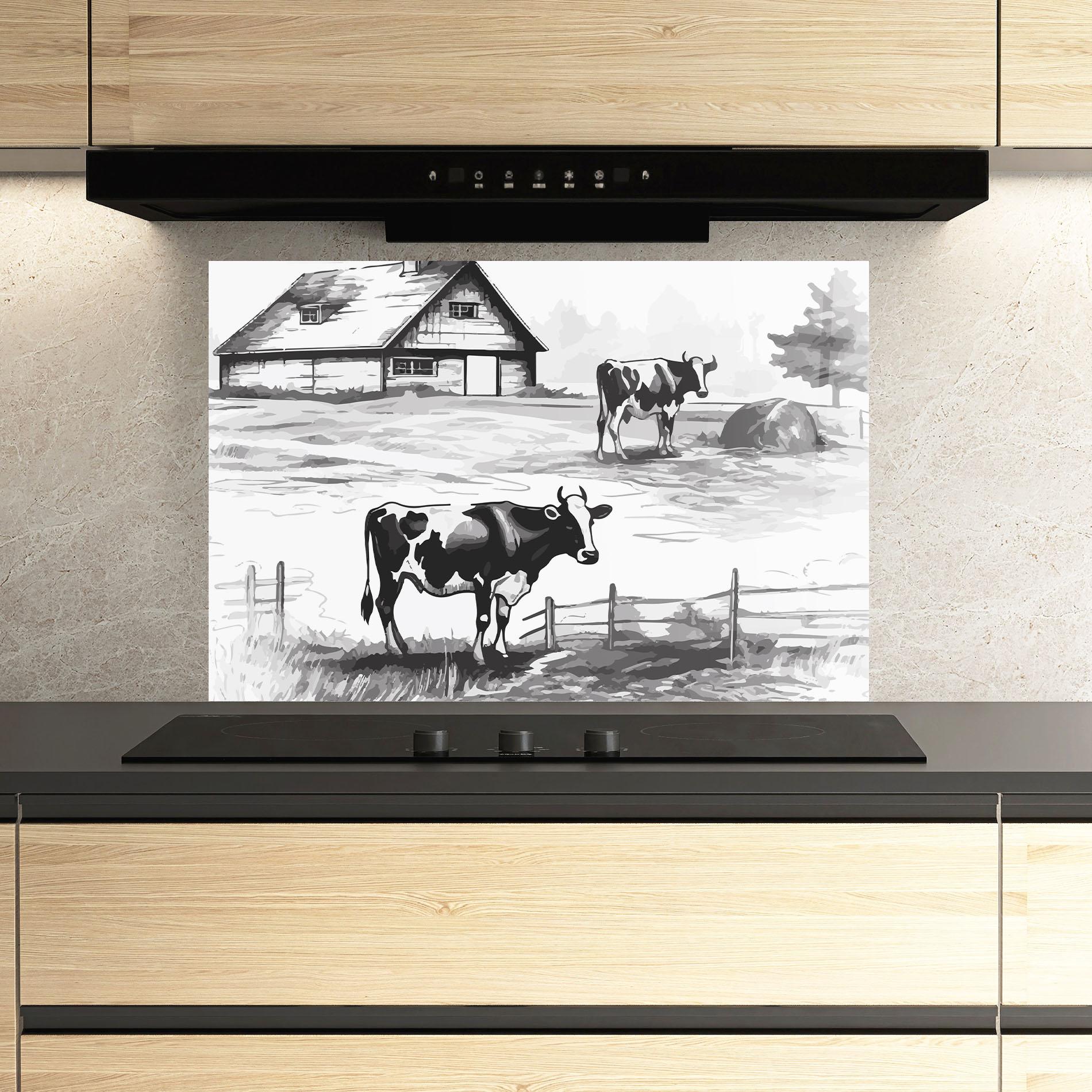 Küchenrückwand Glas Cows Farm Ink mockup 3