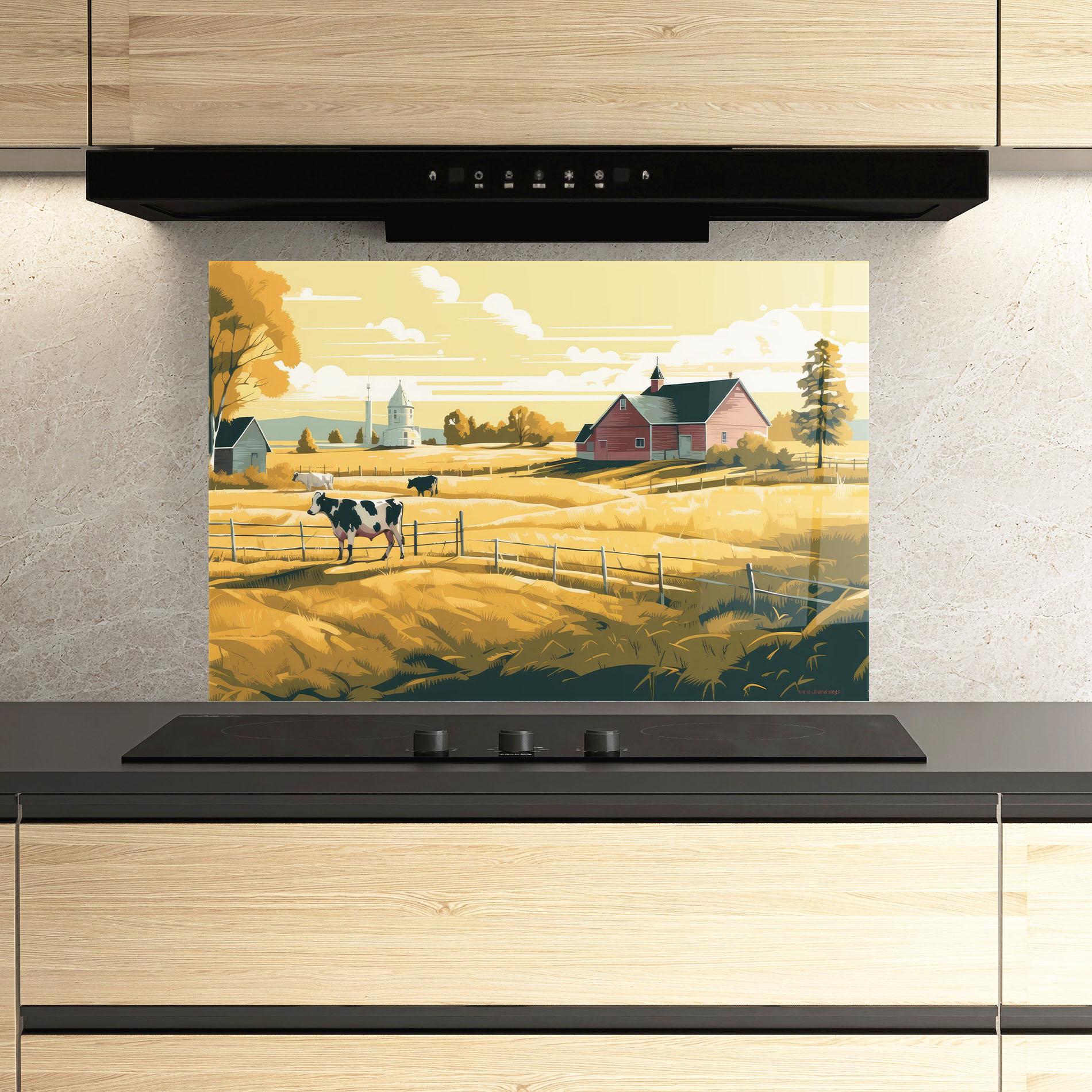 Küchenrückwand Glas Cows Sunlight Farm mockup 3