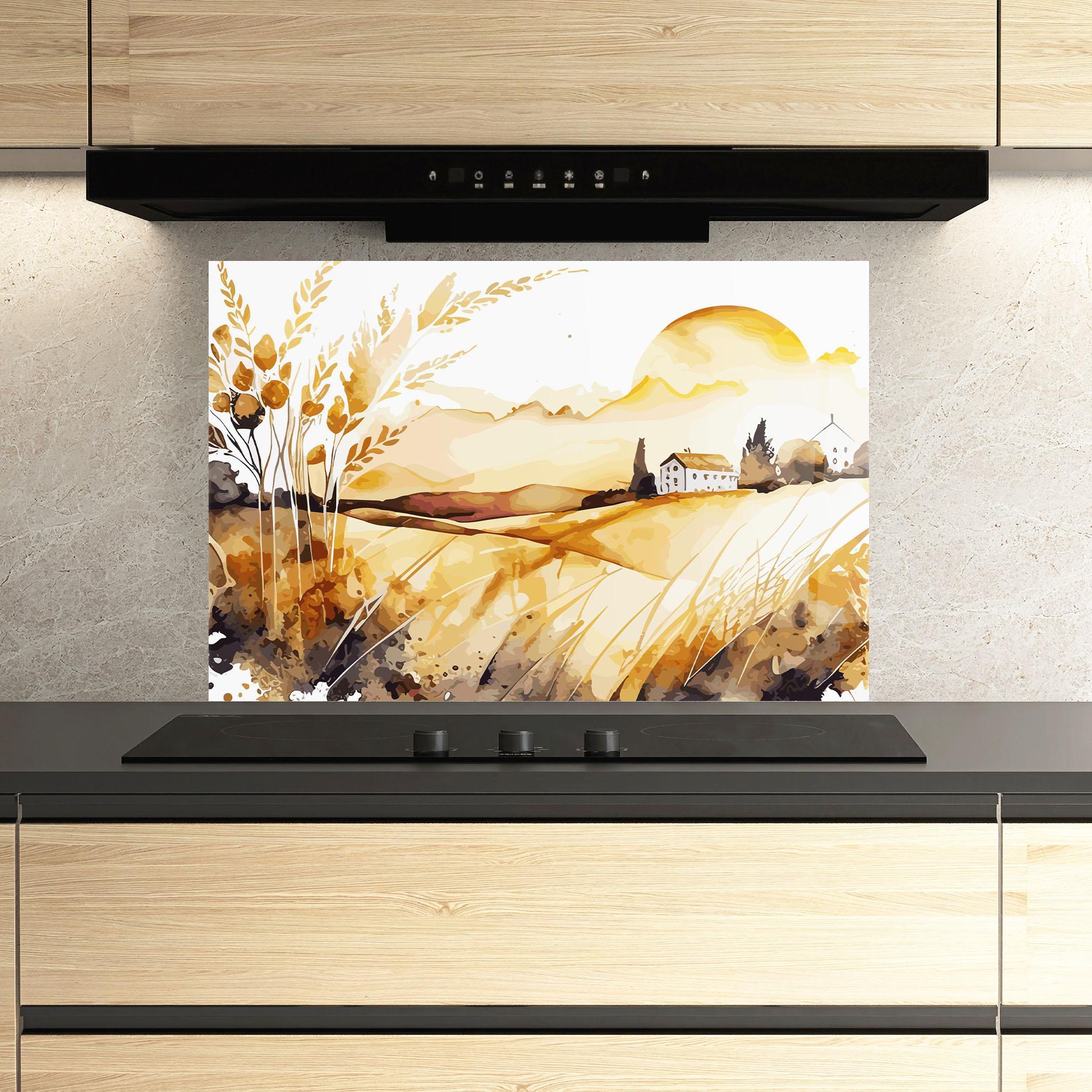 Küchenrückwand Glas Crops Field mockup 3
