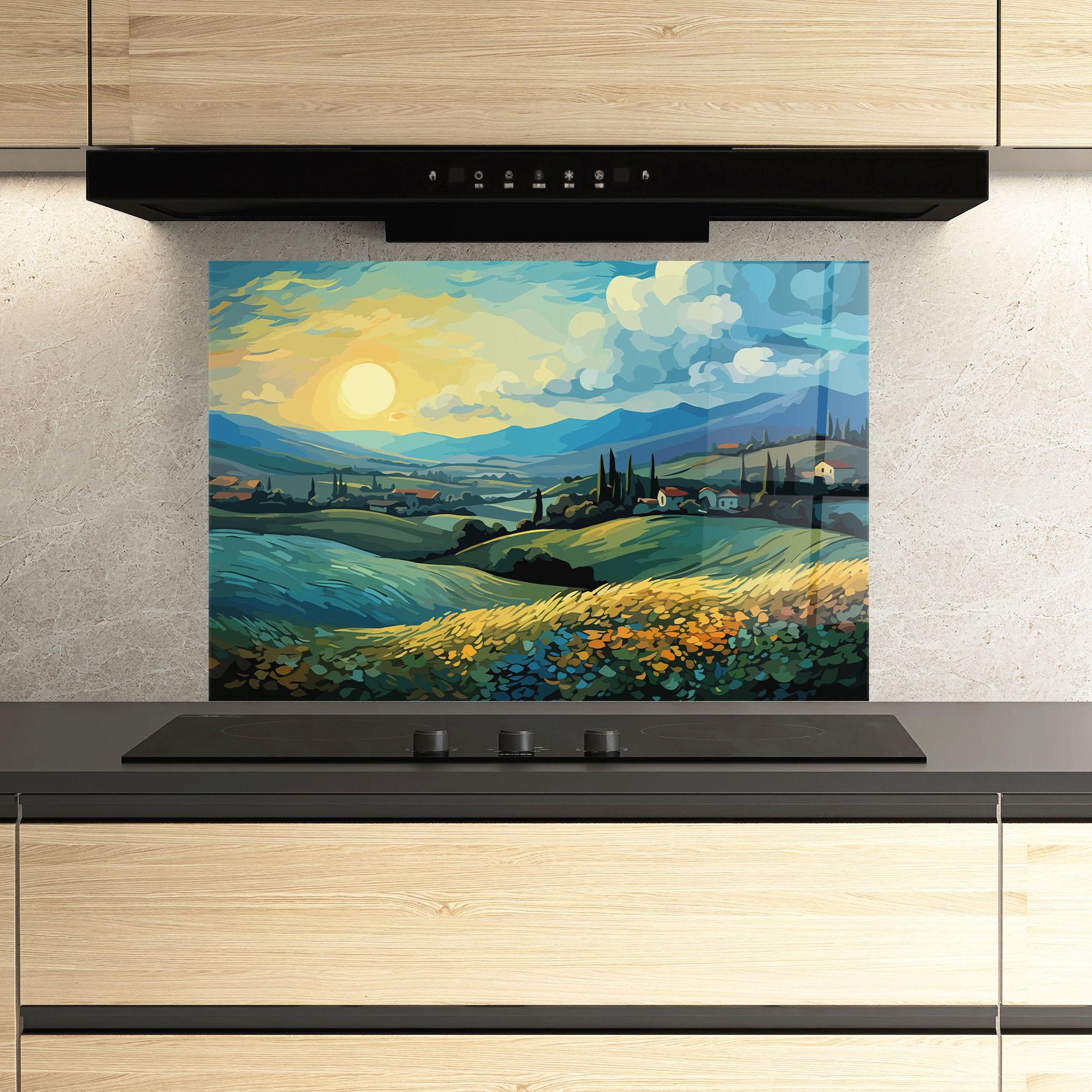 Küchenrückwand Glas Fantasy Blue View mockup 3