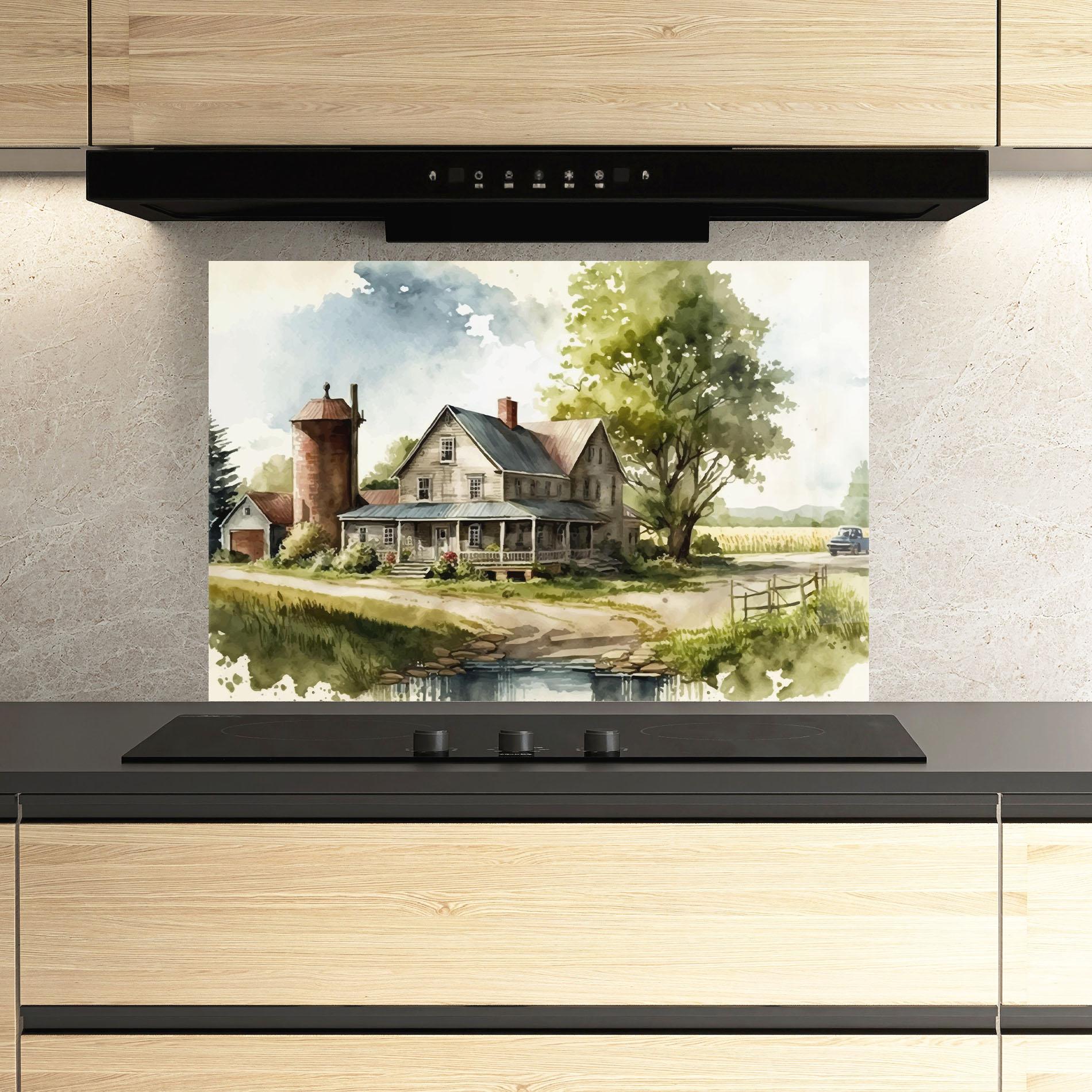 Küchenrückwand Glas Farm Blue Car mockup 3