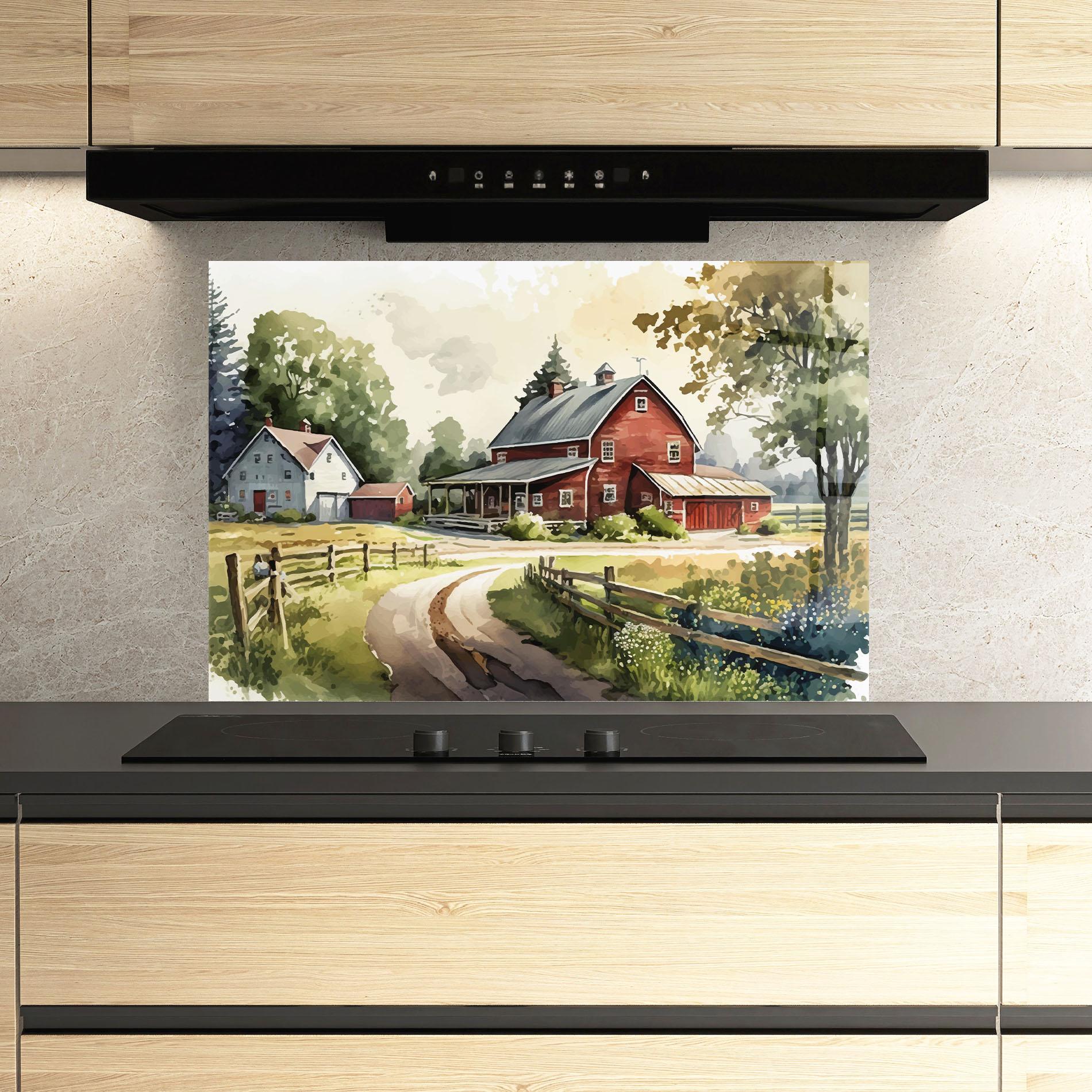 Küchenrückwand Glas Farmhouse Painting mockup 3