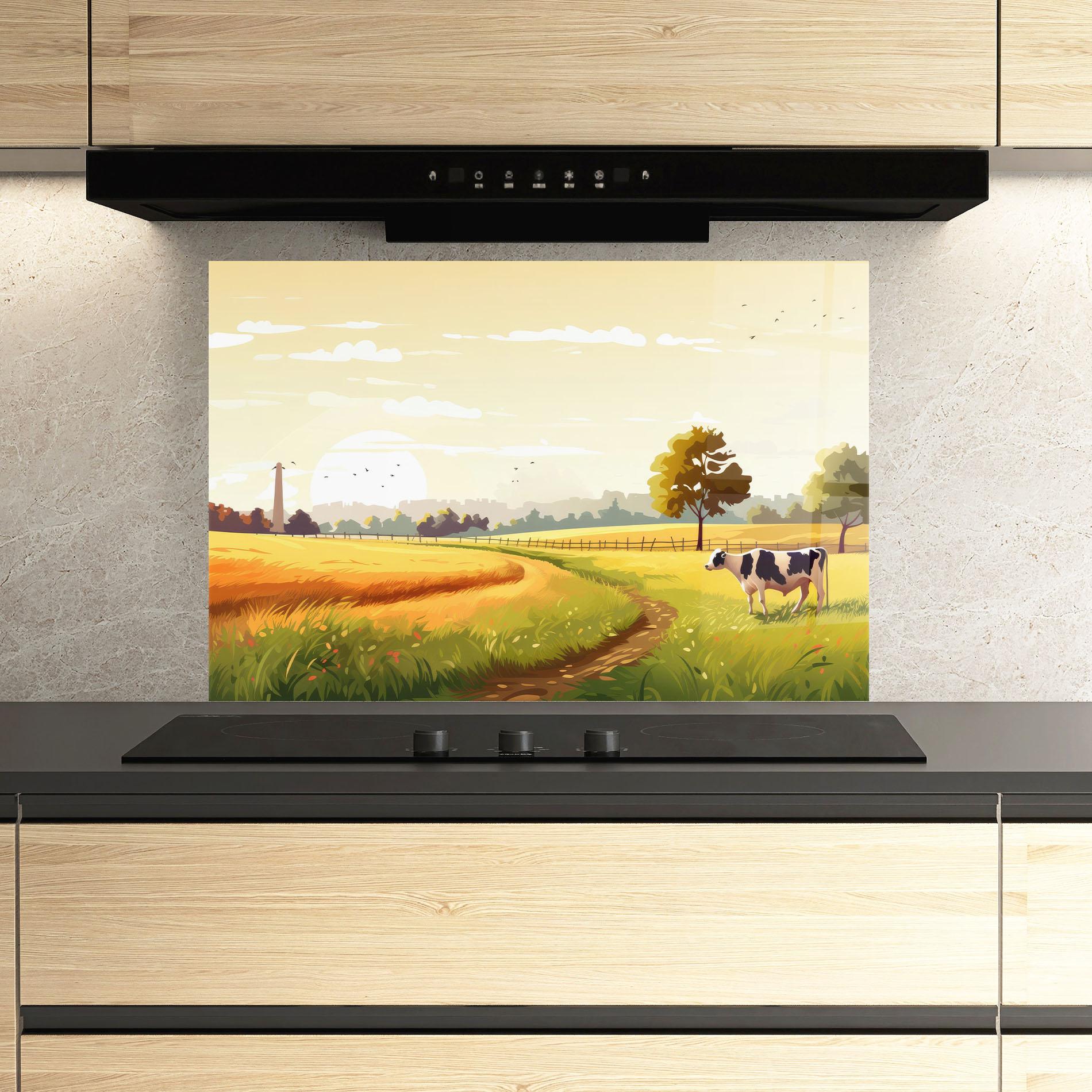 Küchenrückwand Glas Grazing Farm mockup 3