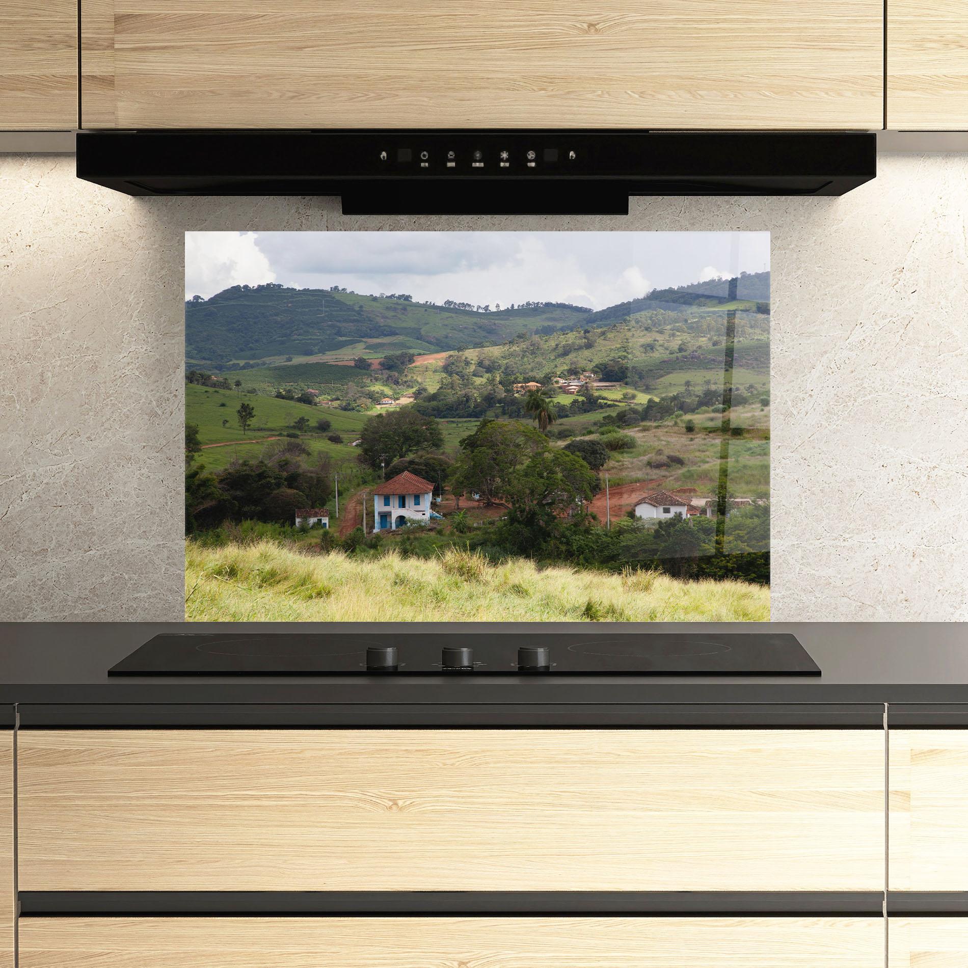 Küchenrückwand Glas Green Countryside mockup 3