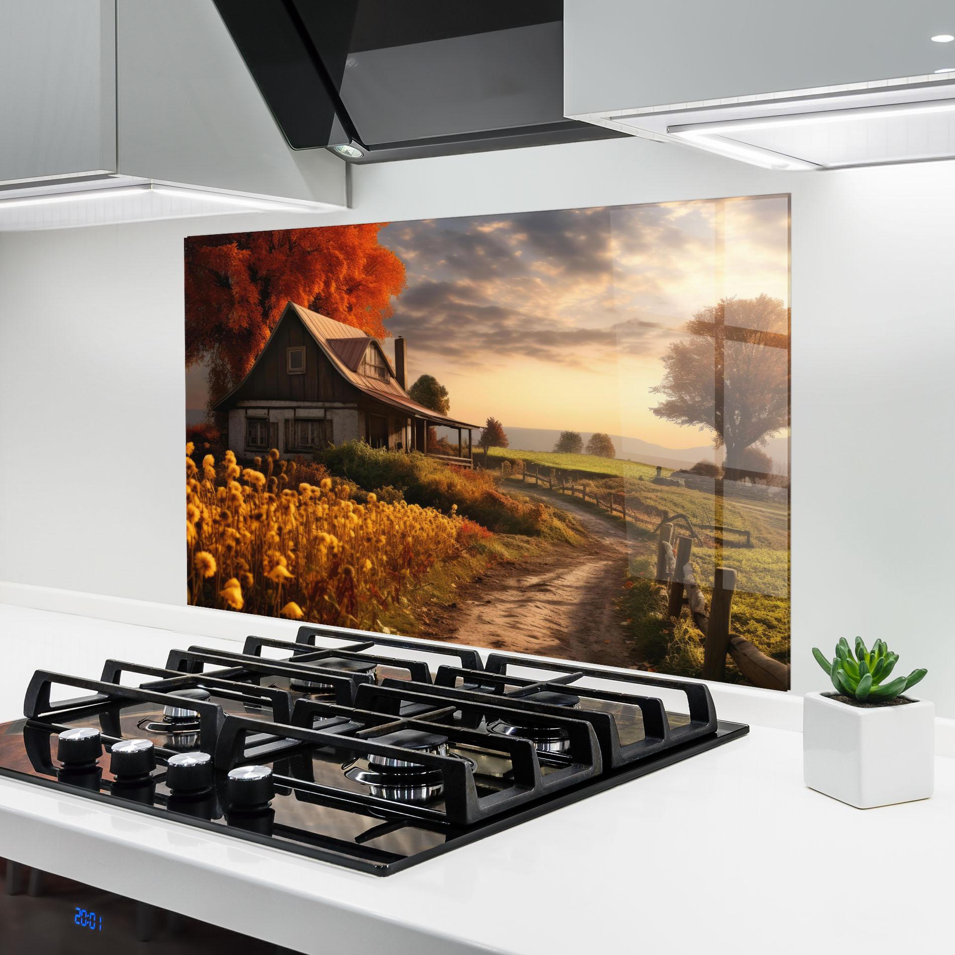 Küchenrückwand Glas Autumn Farm House mockup 6