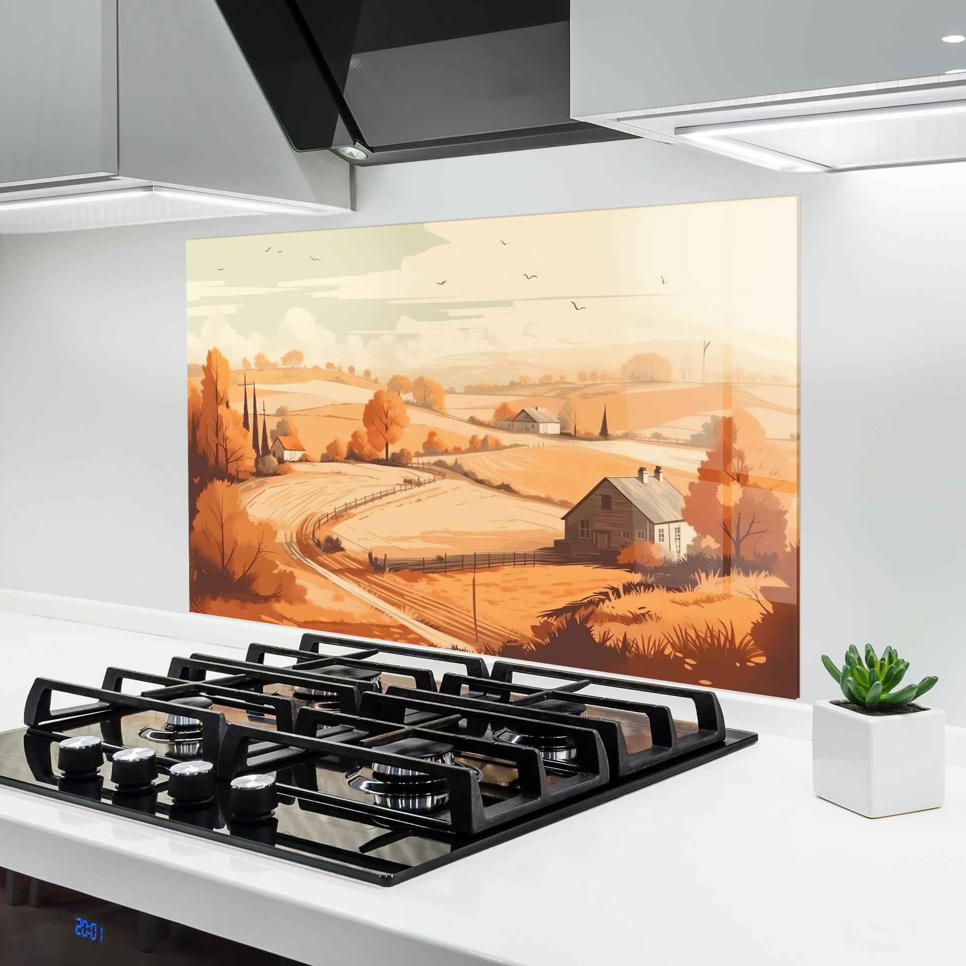 Küchenrückwand Glas Autumn Rural Wheat mockup 6