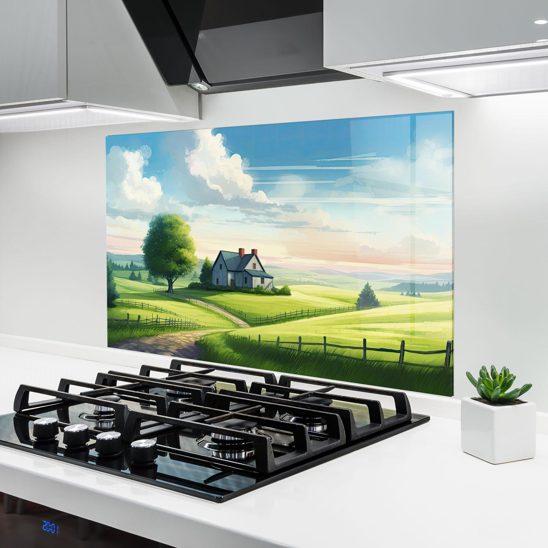 Küchenrückwand Glas Calming Rural View mockup 6
