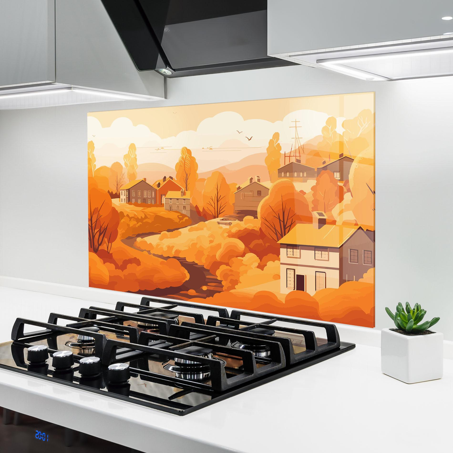 Küchenrückwand Glas Countryside Autumn mockup 6