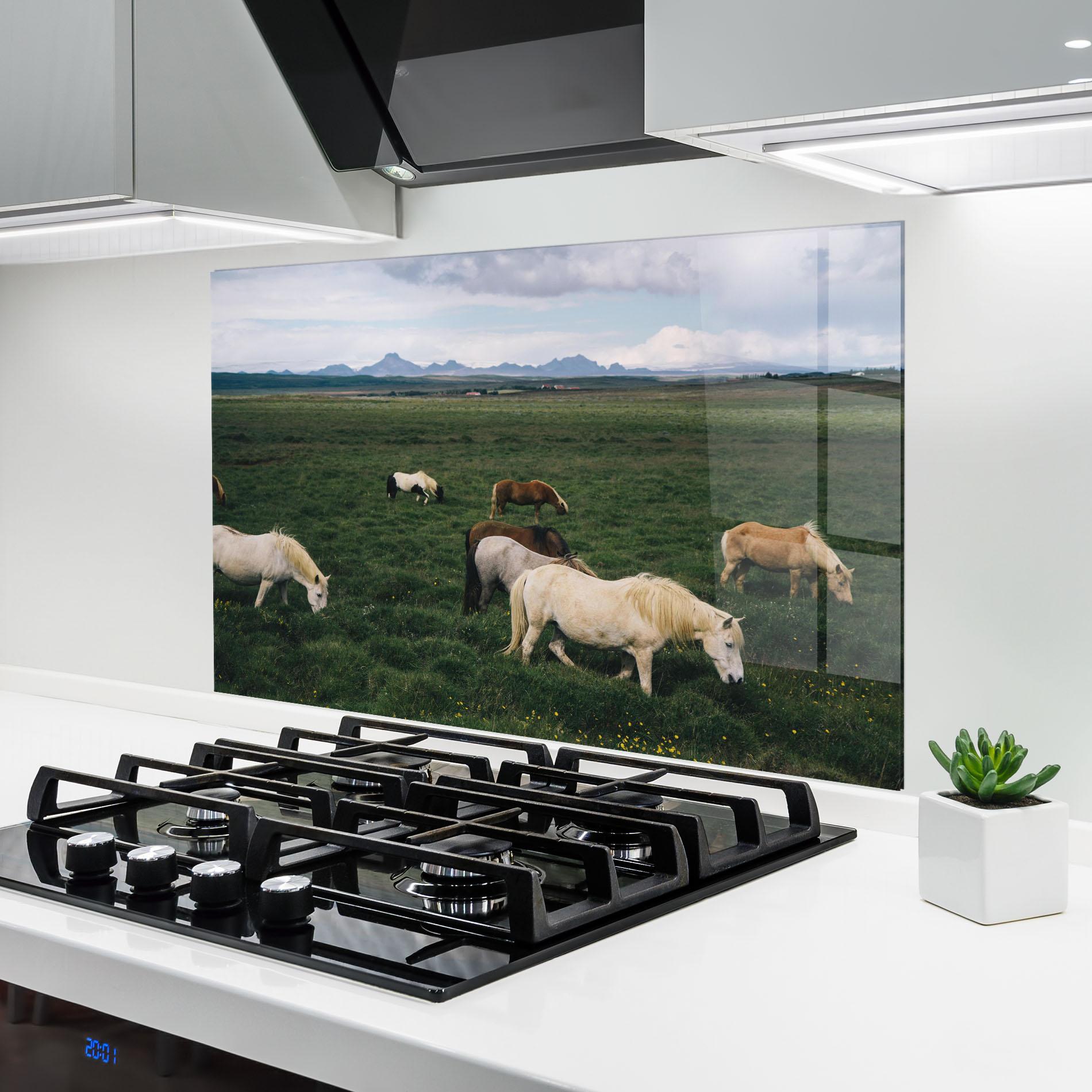 Küchenrückwand Glas Countryside Horses mockup 6