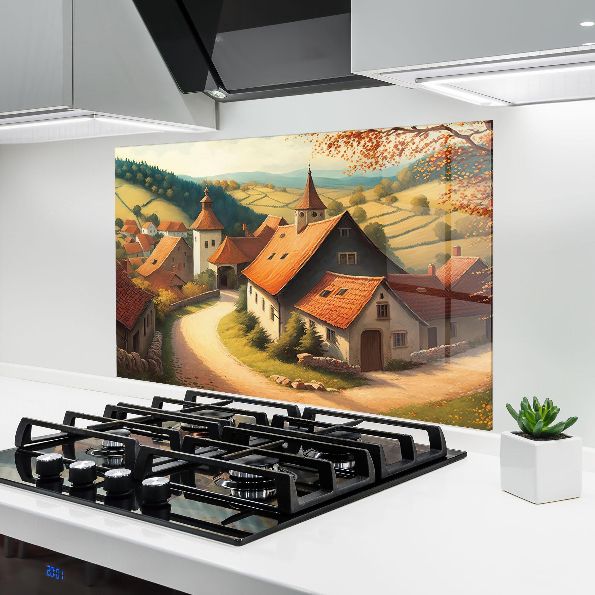 Küchenrückwand Glas Countryside Village mockup 6