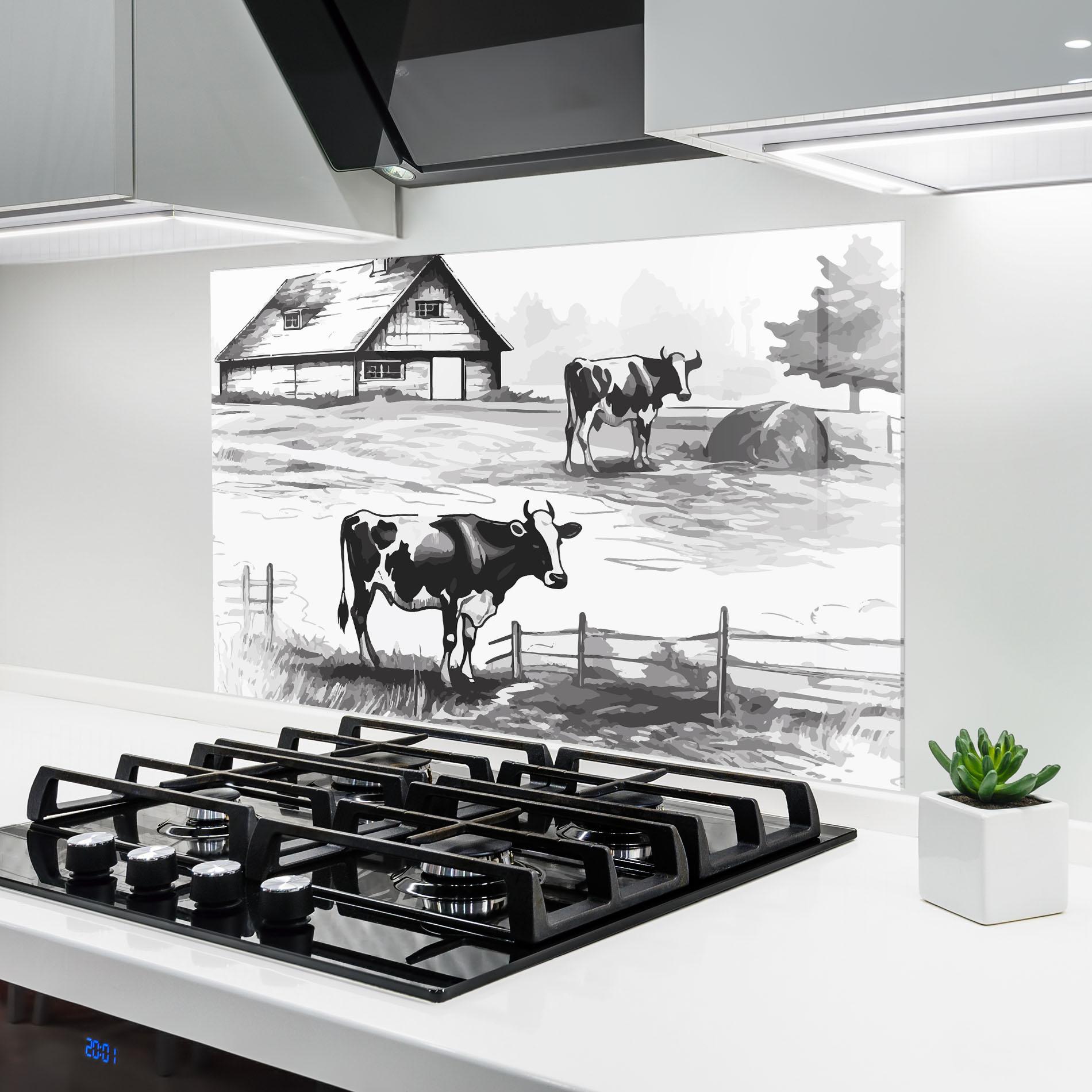 Küchenrückwand Glas Cows Farm Ink mockup 6
