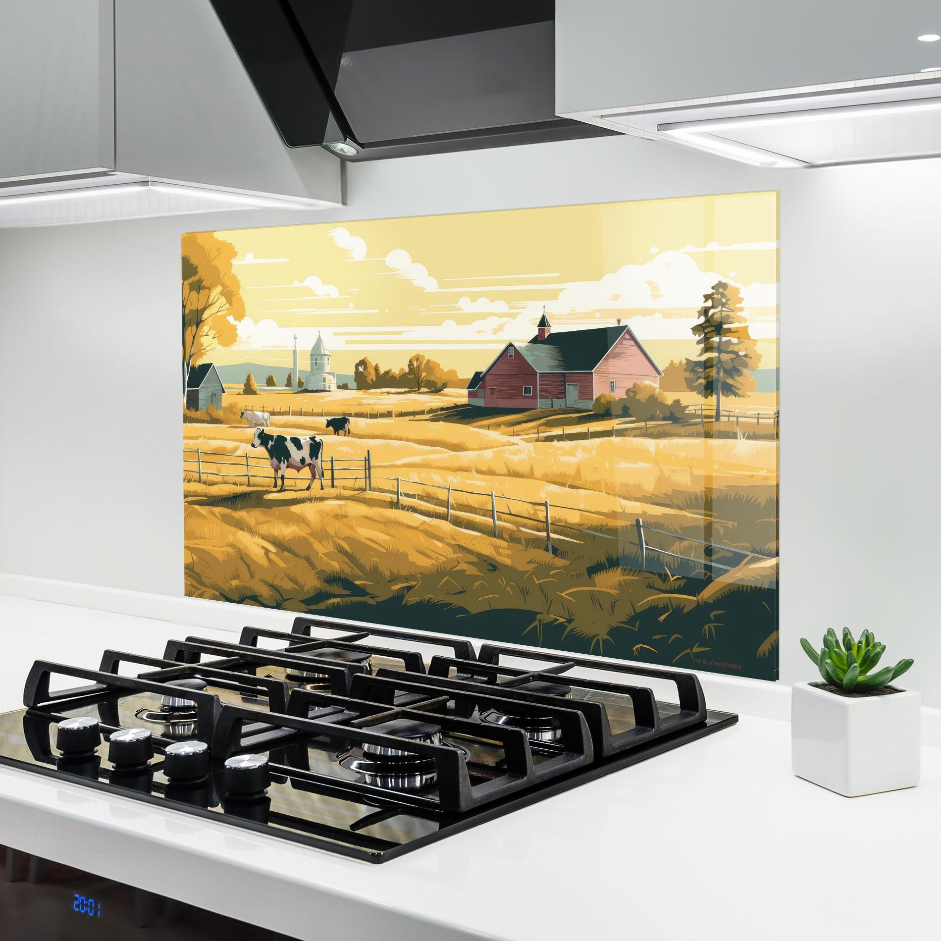 Küchenrückwand Glas Cows Sunlight Farm mockup 6