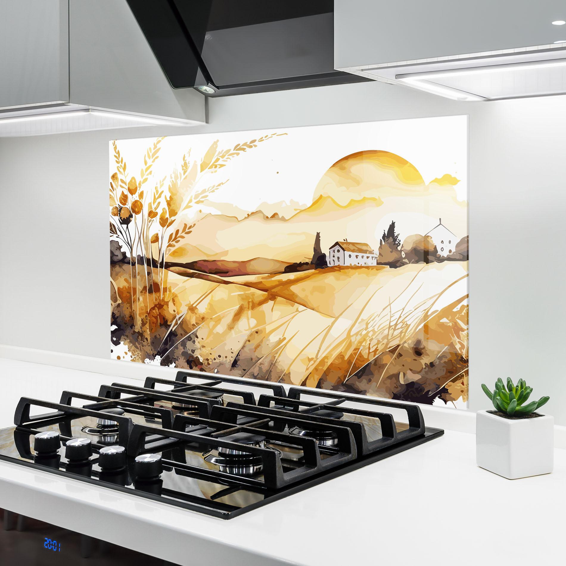 Küchenrückwand Glas Crops Field mockup 6