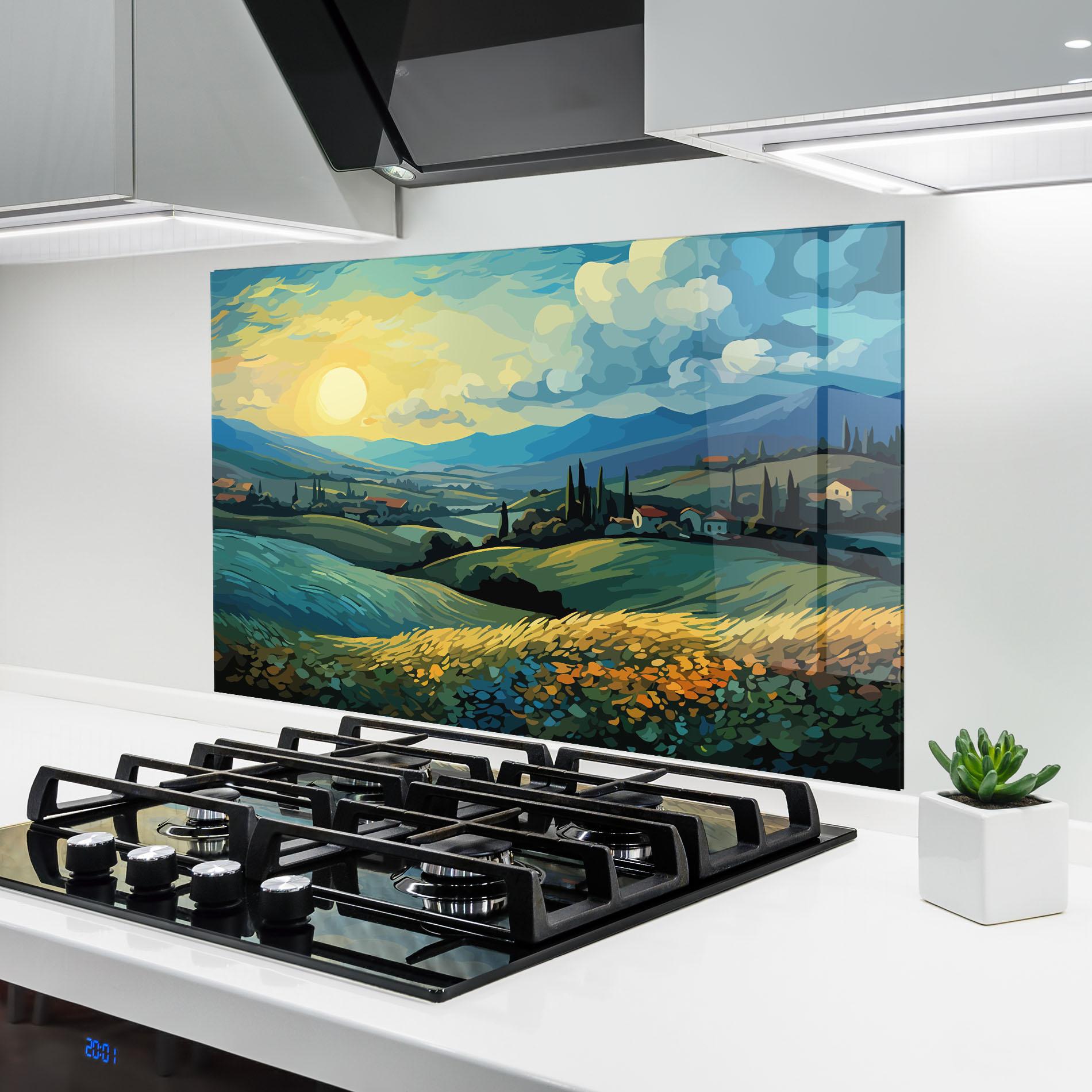 Küchenrückwand Glas Fantasy Blue View mockup 6