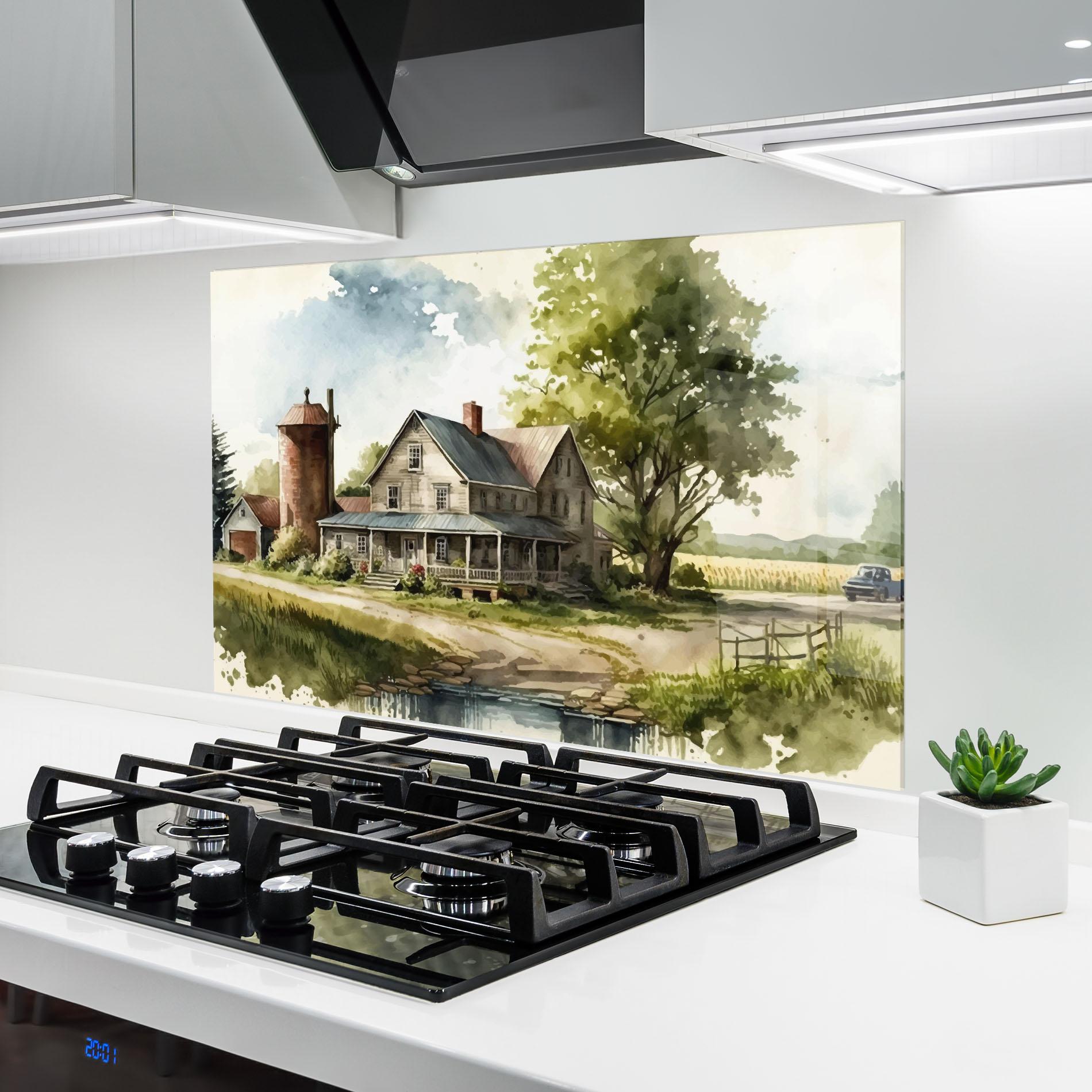 Küchenrückwand Glas Farm Blue Car mockup 6