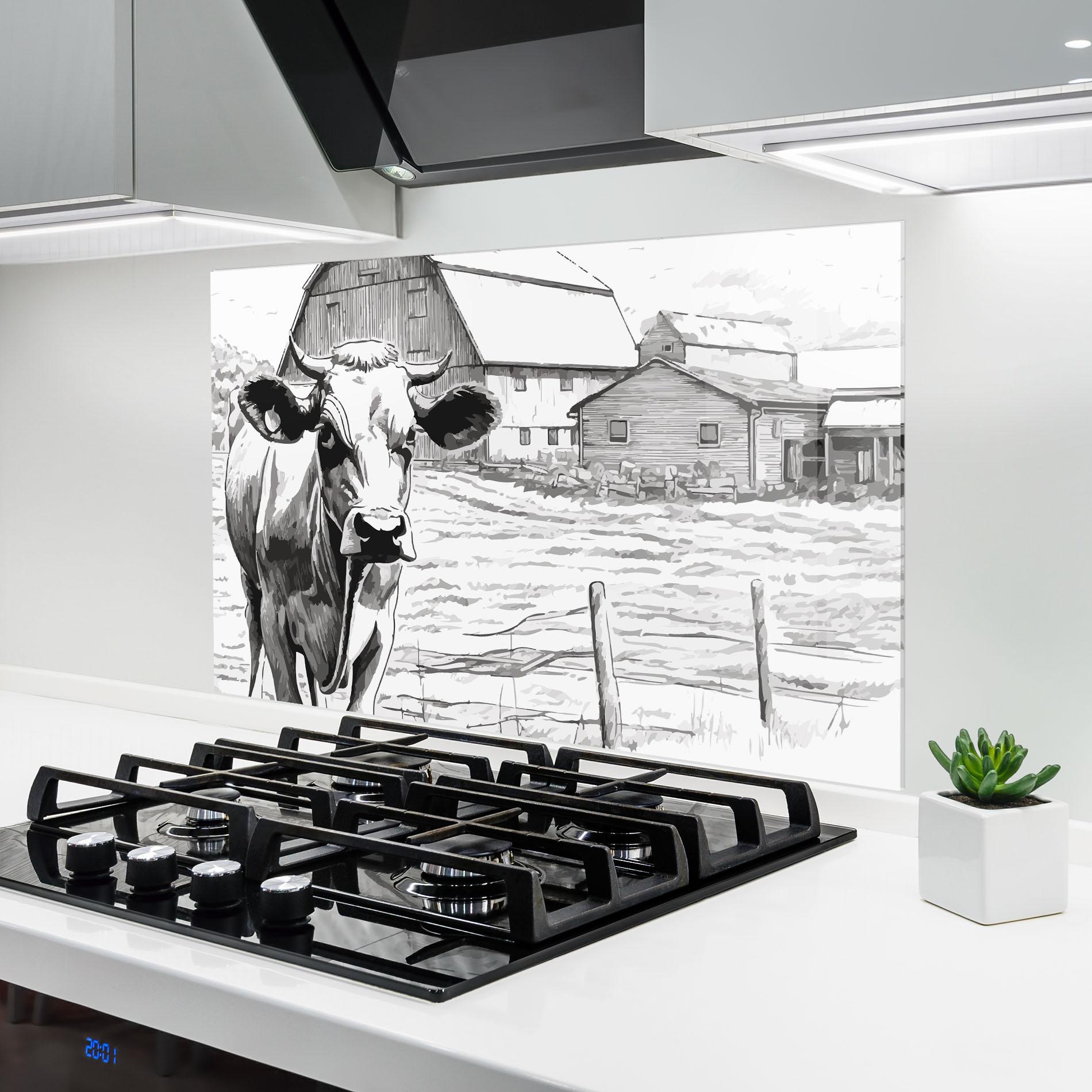 Küchenrückwand Glas Farm Cow mockup 6