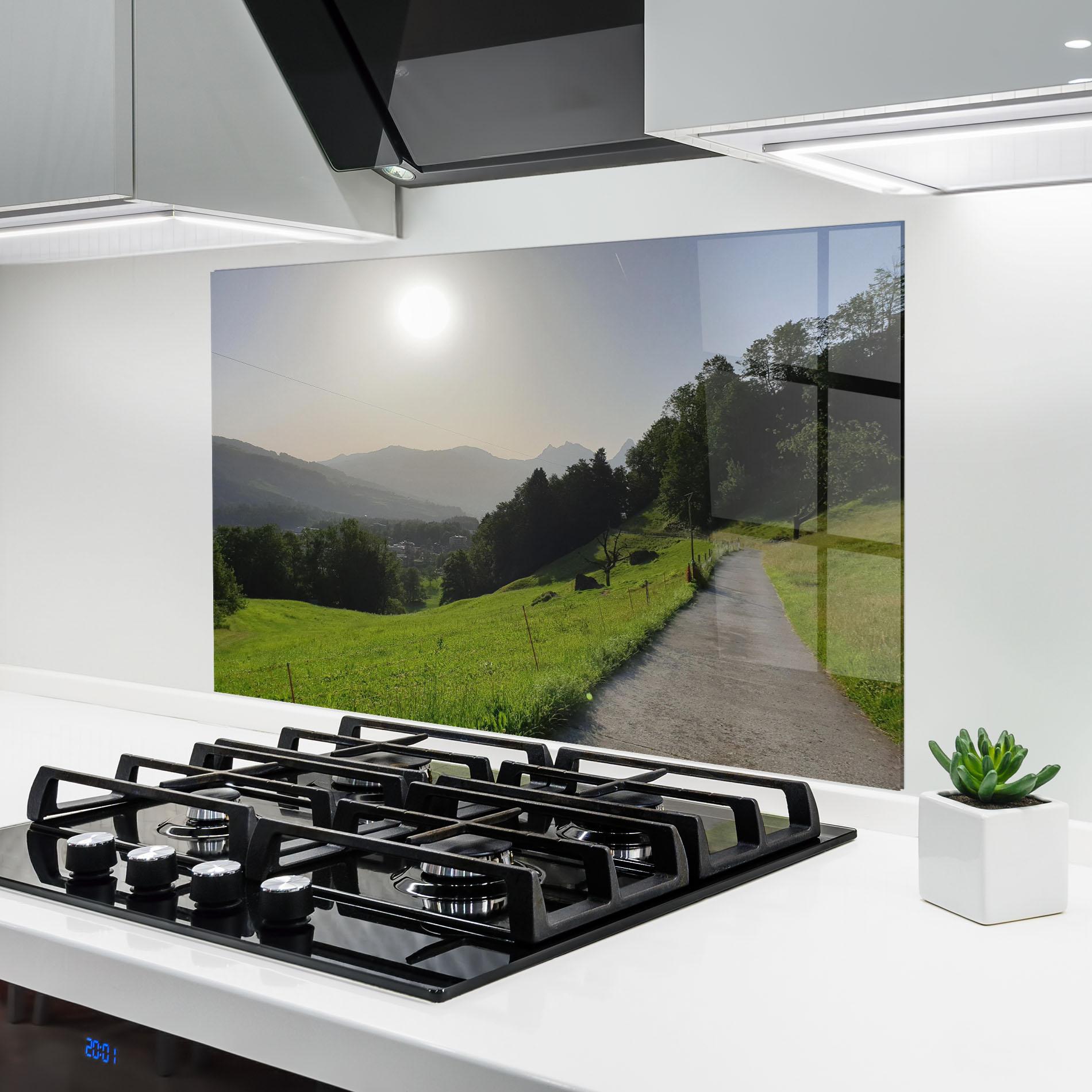 Küchenrückwand Glas Foggy Rural Road mockup 6