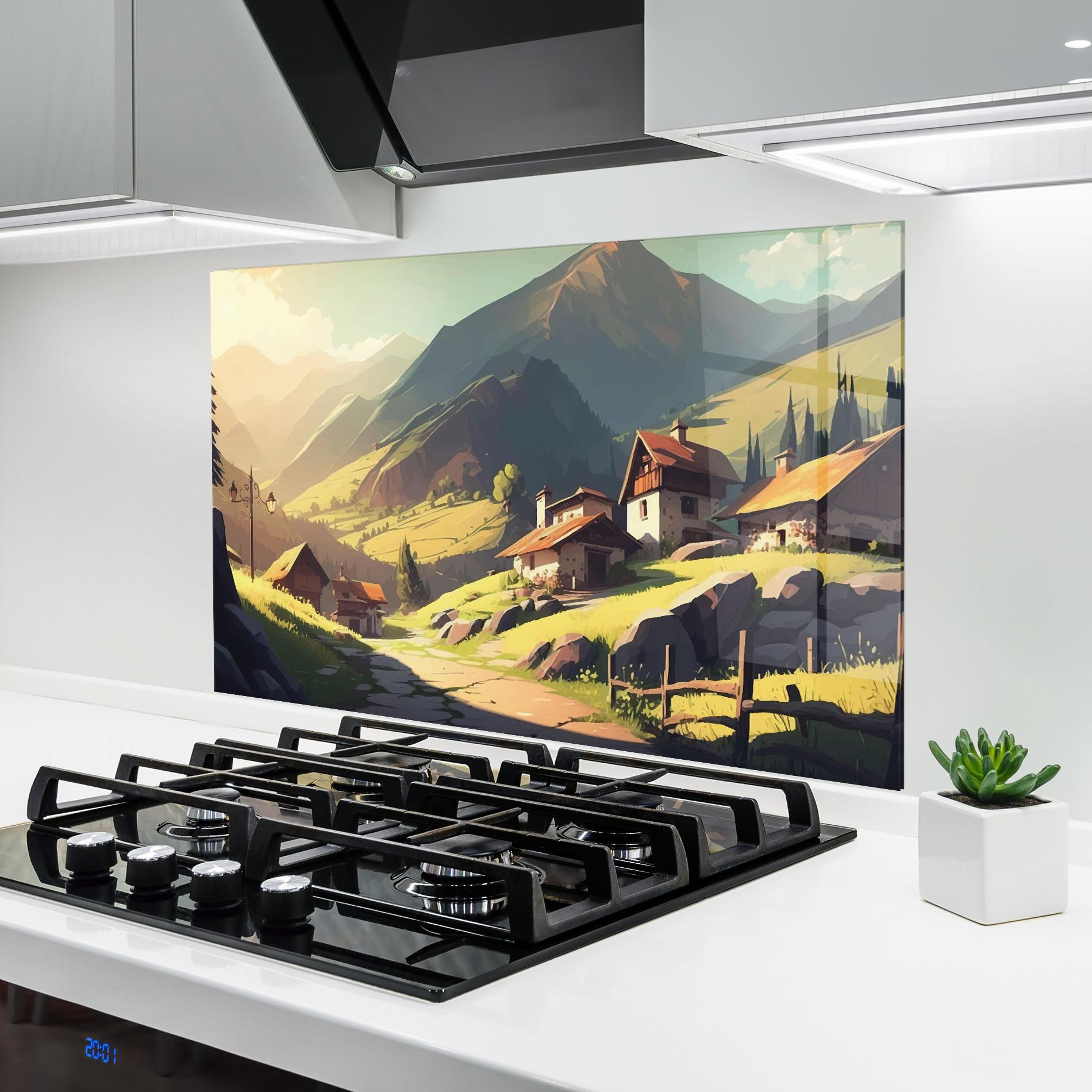 Küchenrückwand Glas Grassy Mountain View mockup 6