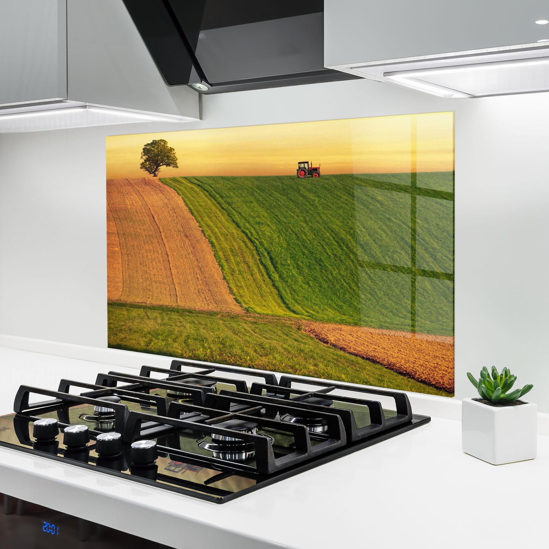 Küchenrückwand Glas Green Cream Field mockup 6